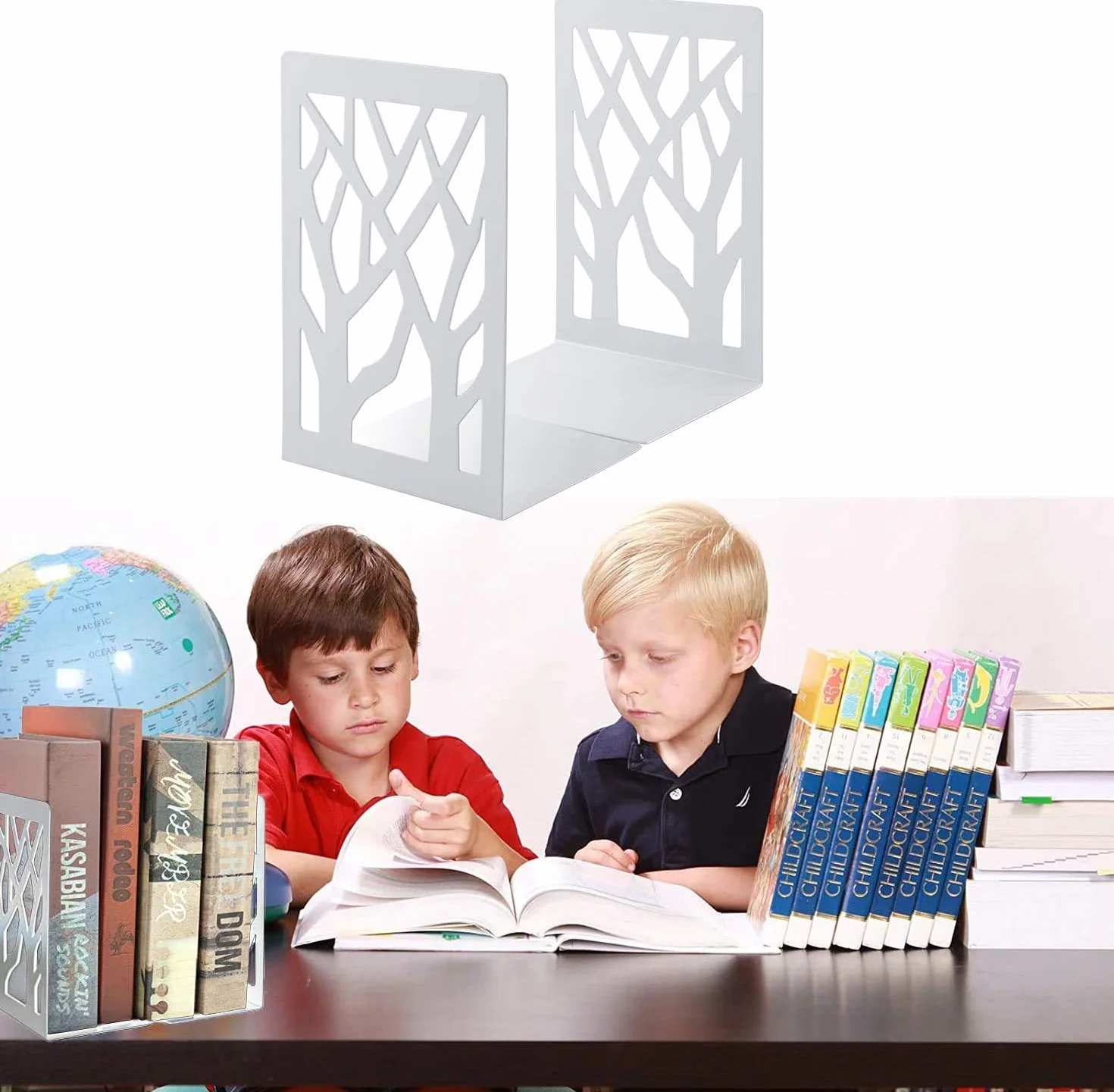 Sujetalibros, extremos de libros para sujetalibros para oficina de libro para libros pesados soporte de estante de libros para decoración del hogar soportes de metal sujetalibros blanco (8 pares)