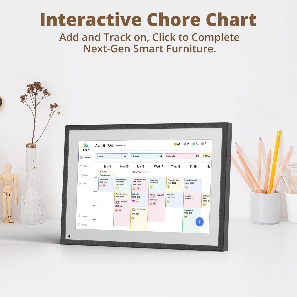 Dragon Touch Calendario Digital de Pared de 10,1 Pulgadas, Planificador de calendario electrónico con 32GB de Memoria, Calendario de Escritorio inteligente con Pantalla táctil, Negro