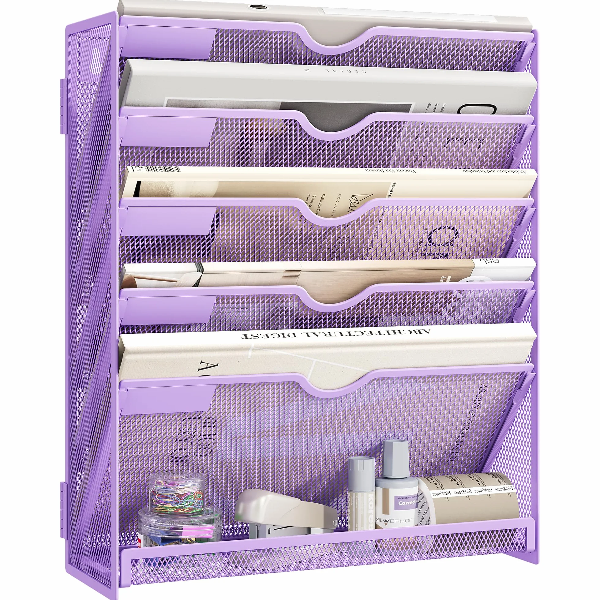 VITVITI Organizador de Archivos A4 6 Niveles, Soporte de Pared para Revistas, Morado
