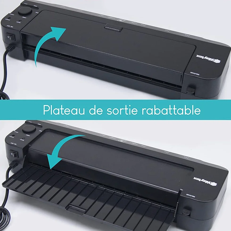 Plastificadora A3 A4 A5 A6 A7 Pro Ultra rápida en caliente y fría hasta 2 x 150 micras Temperatura ajustable para uso profesional intensivo Pack con 100 fundas A4 + 100 fundas A3 + 1 recortadora