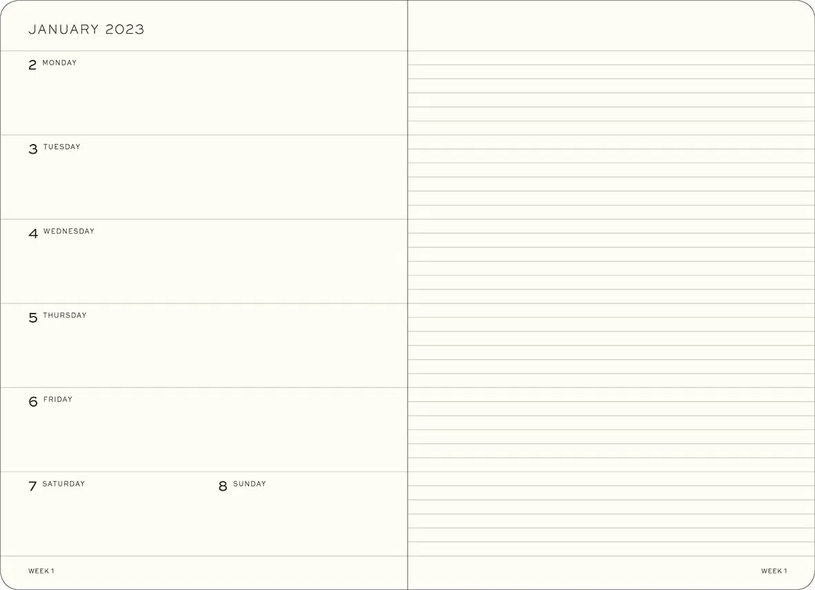 LEUCHTTURM1917 365902 - Agenda semanal y cuaderno (tamaño mediano, A5) 2023, 12 meses, color morado, inglés
