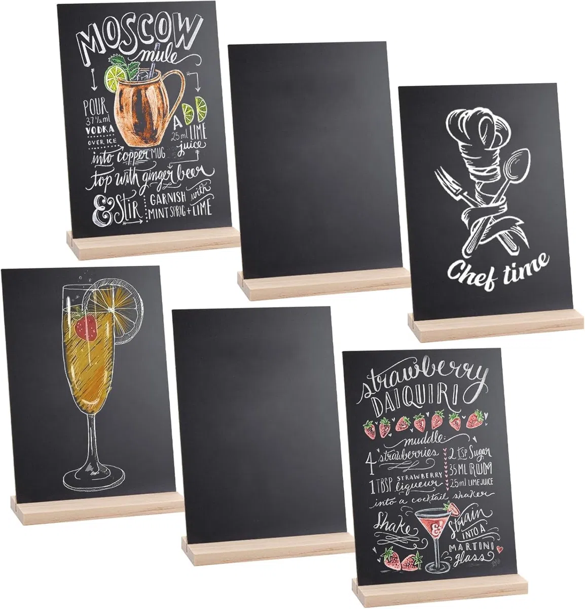 Juego de 6 letreros pequeños de pizarra, 6 x 9 pulgadas con soportes de base, letreros decorativos con 6 bolígrafos de acuarela