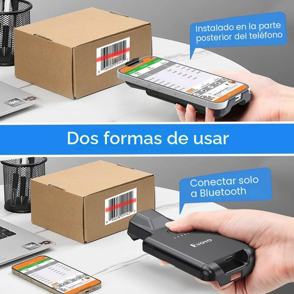 Eyoyo Escáner de Código de Barras Bluetooth 1D 2D QR Inalámbrico con Clip para Móvil Android iOS
