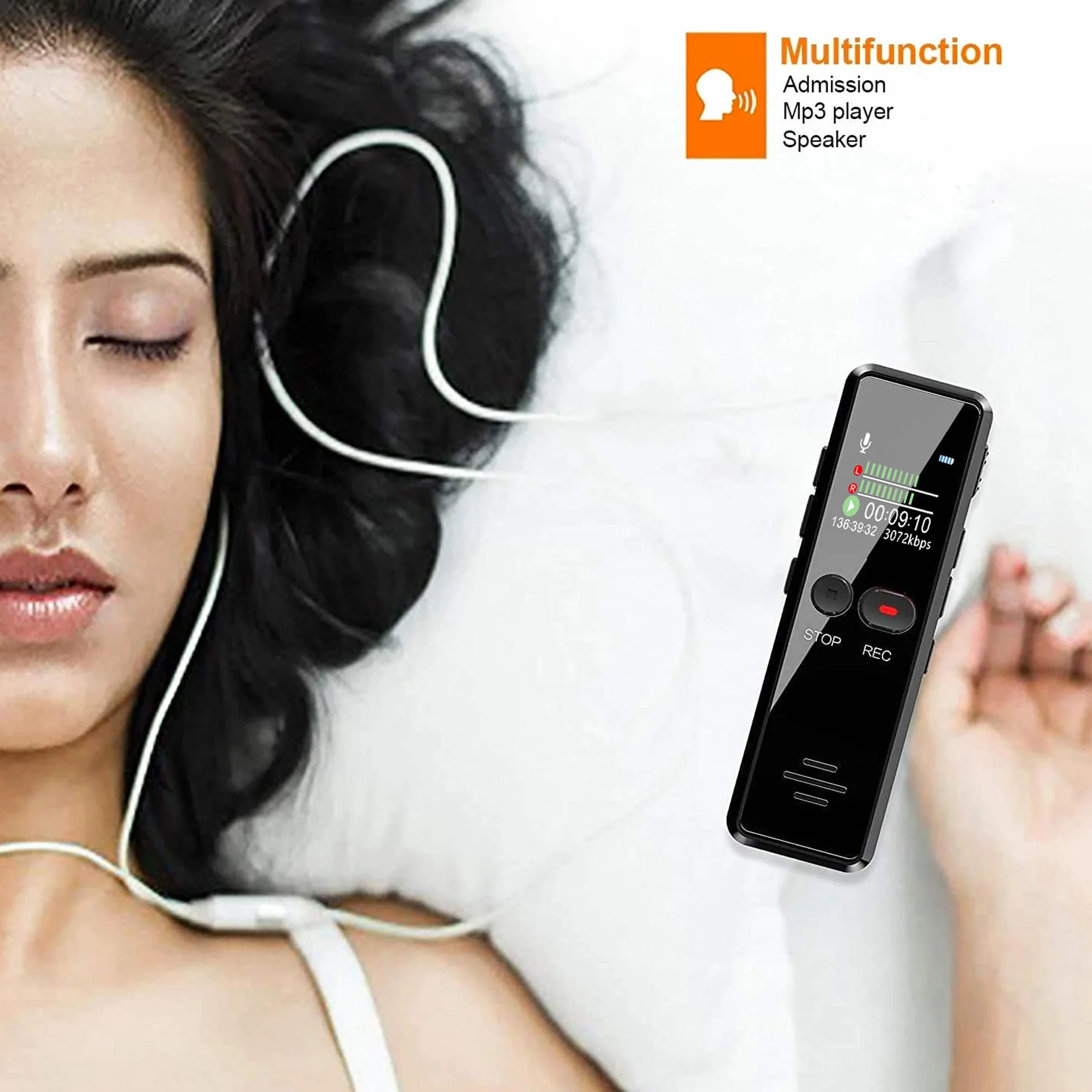 Grabadora de Voz Digital 8GB 1536 Kbps HD Audio con Reproductor MP3 USB Recargable