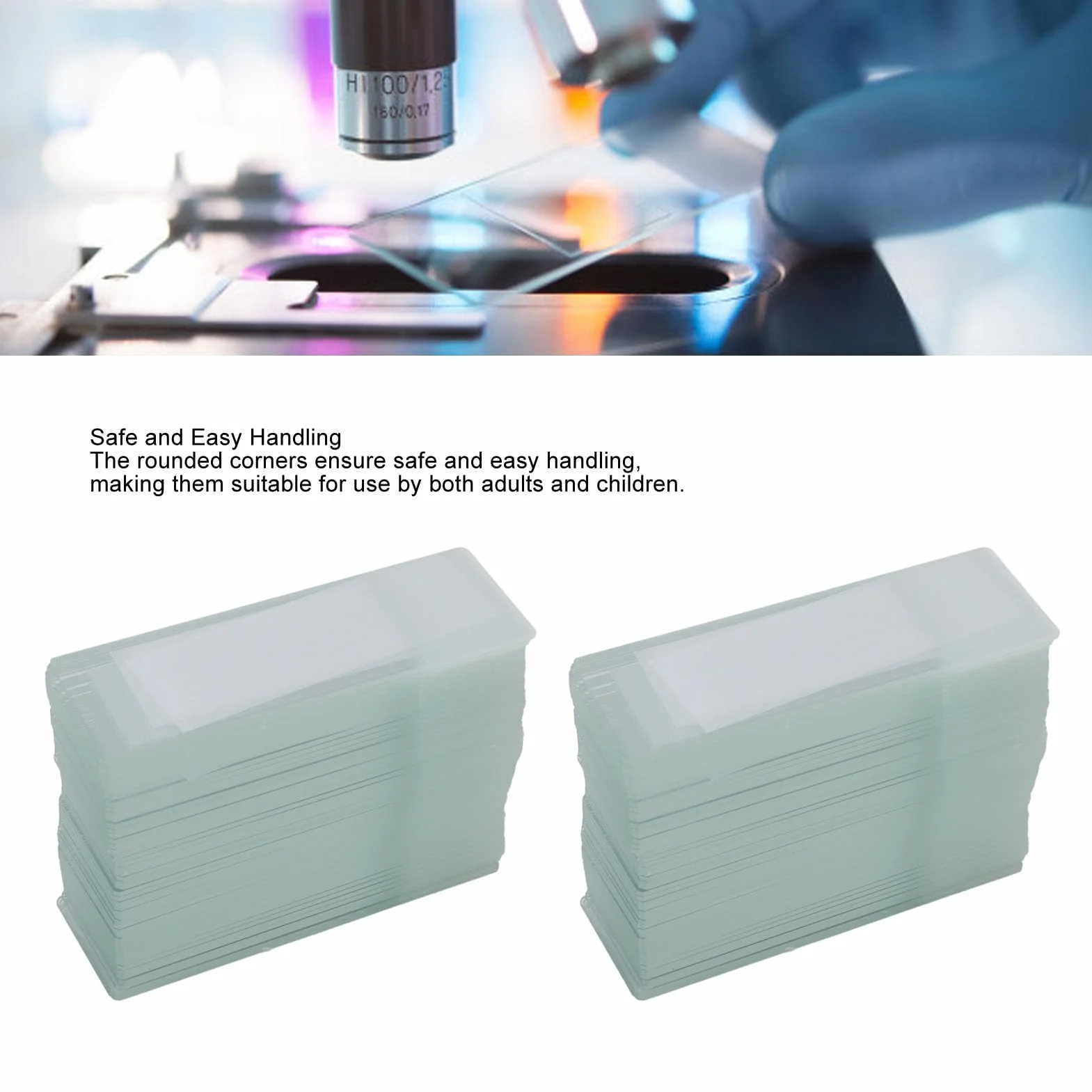 100 portaobjetos de microscopio, portaobjetos de esquina redondeada con bordes esmerilados, portaobjetos de vidrio prelimpiados para microscopio, adecuados para observación de (Grado estándar 1A5105)