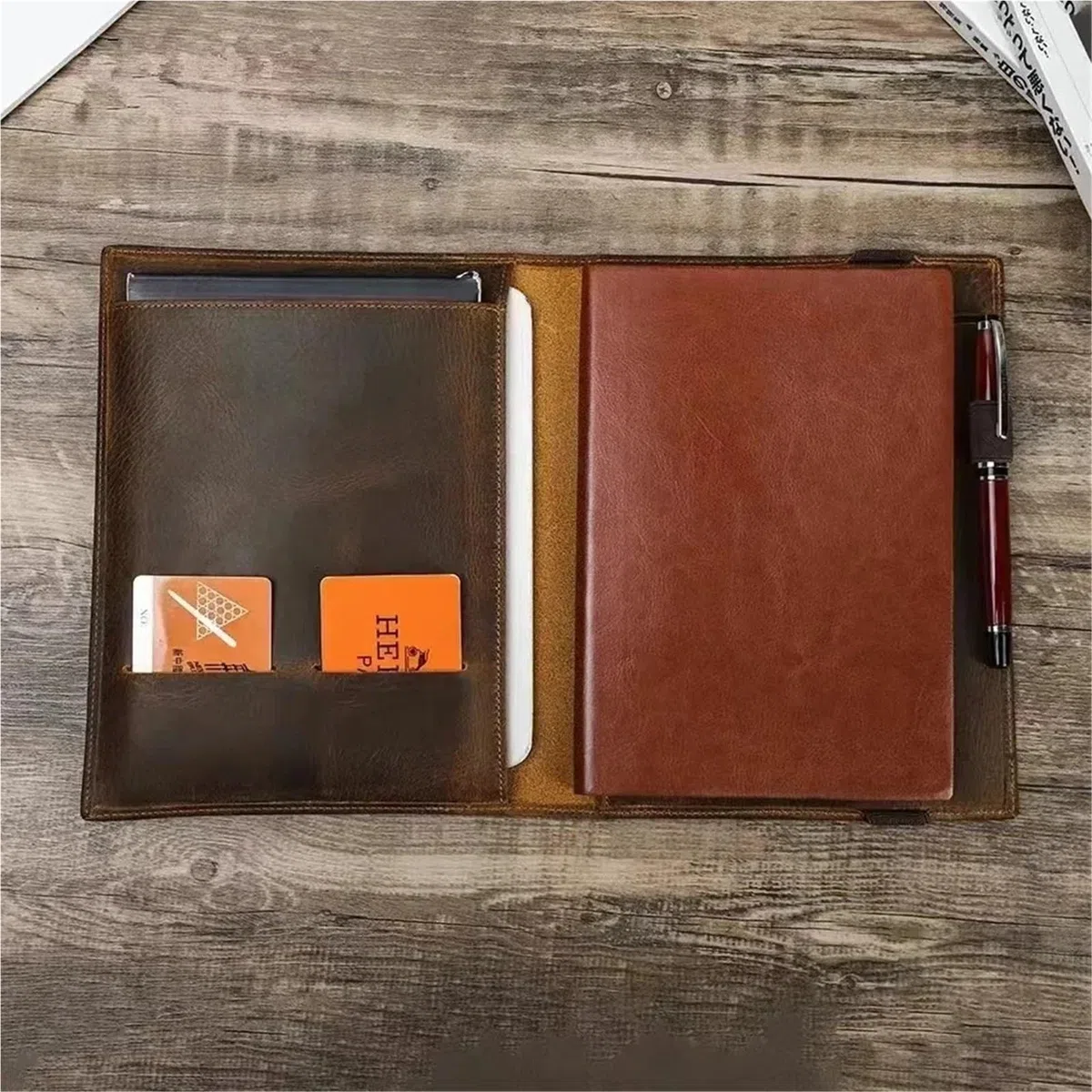 Porta Documentos De Cuero Carpeta portadocumentos A5/B5, funda for libro, papelería empresarial, organizador de archivos de cuero for contratos(Coffee-a5)