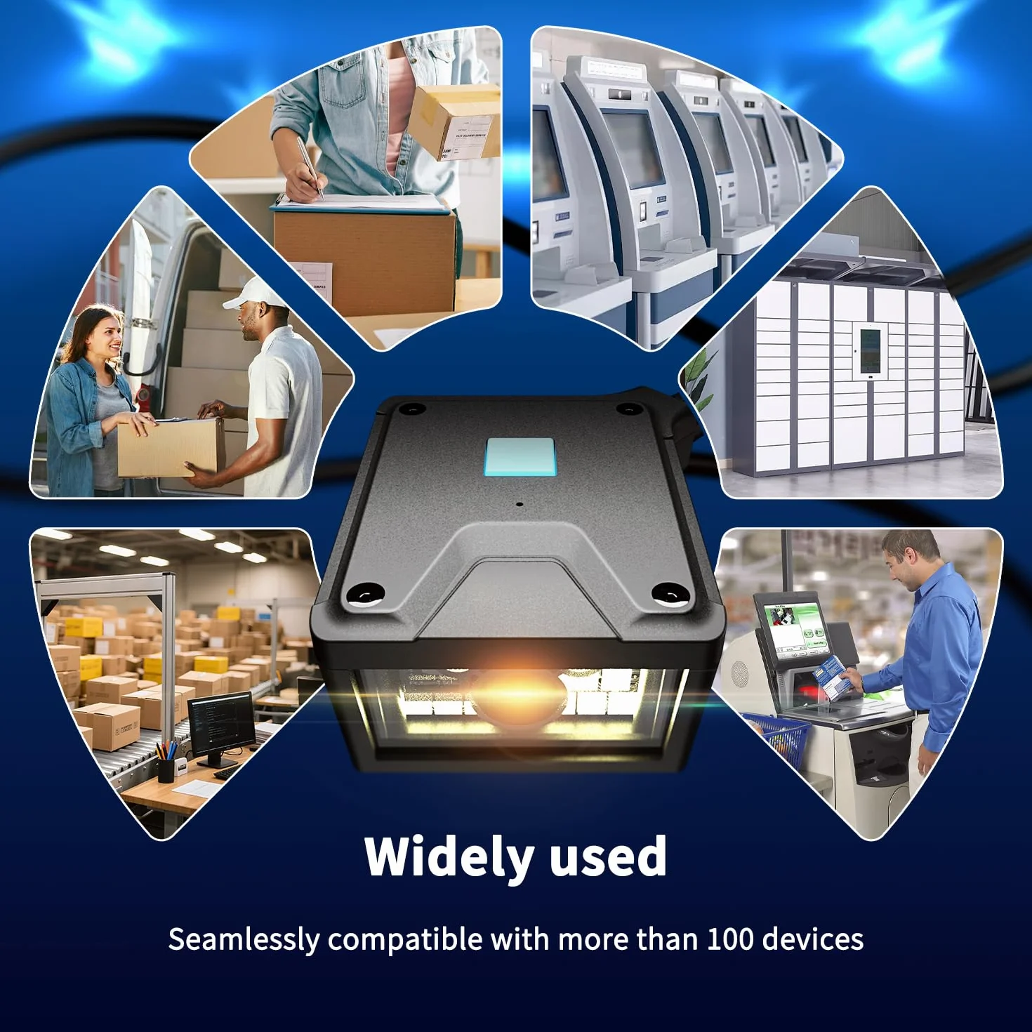 NetumScan - Escáner de códigos de barras 2D con soporte fijo Lector de códigos 1D/2D/QR de grado industrial con detección automática de inducción. Conector USB Adecuado para terminales de autoservicio