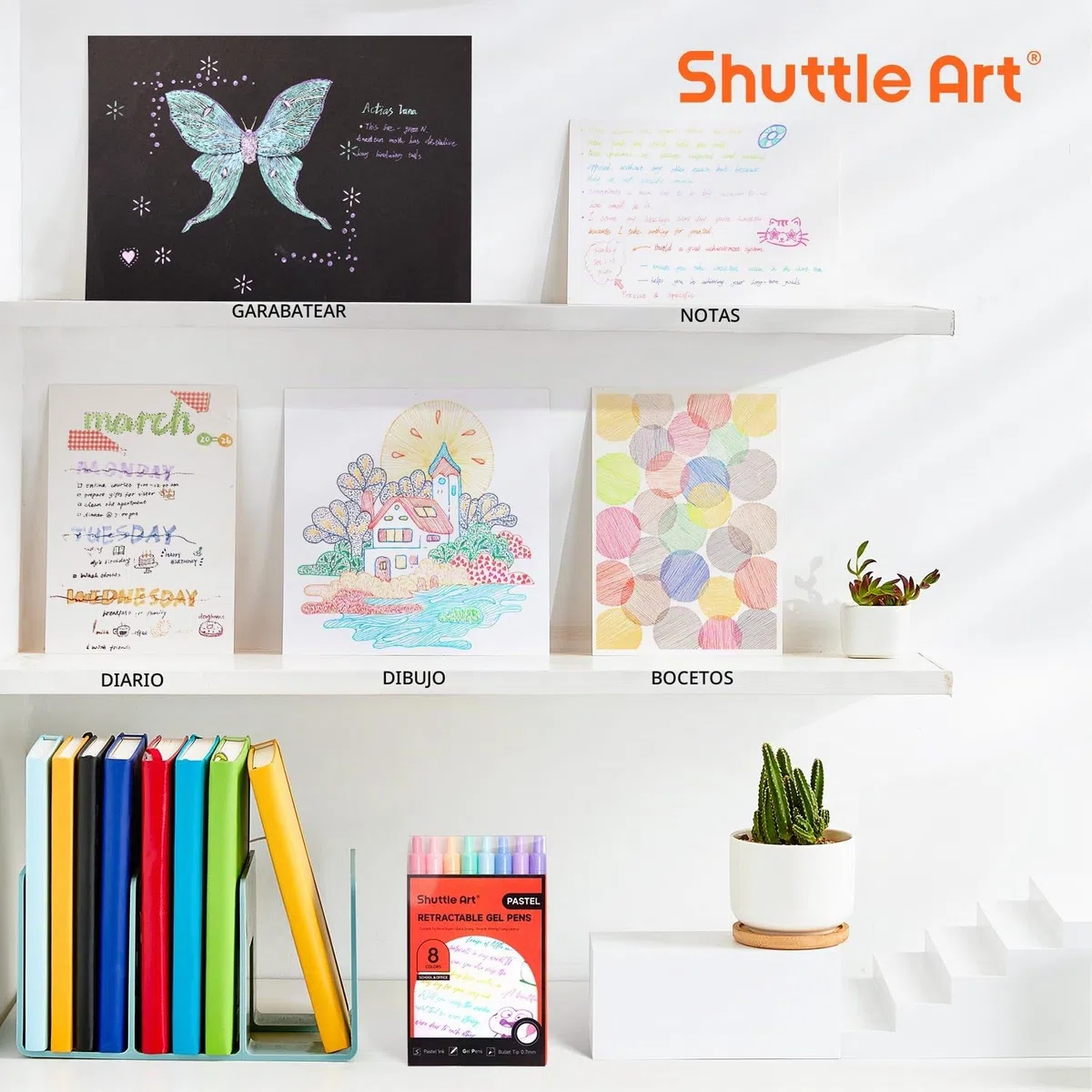 Shuttle Art Bolígrafos retráctiles de gel de colores, 0,5 mm, 8 colores, bolígrafos de tinta de gel, bolígrafos pastel, punta fina, secado rápido, bonitos bolígrafos para escribir, dibujar, diario