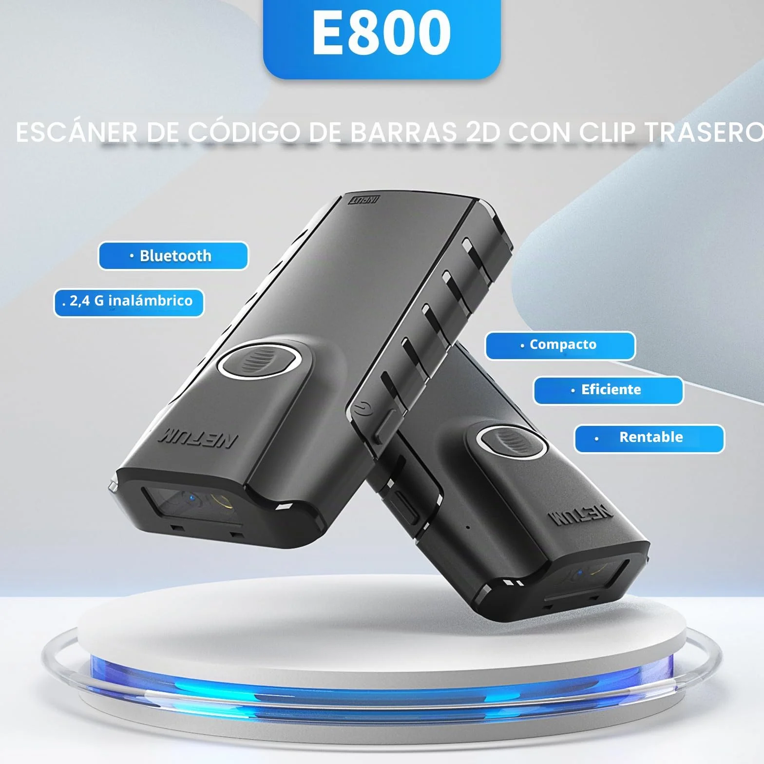 NETUM Escáner de código de Barras 2D Bluetooth, Lector de código de Barras QR 3 en 1 automático Escanear Clip Trasero Trabajo con Tableta iOS Android Windows MacOS inventario de almacén POS