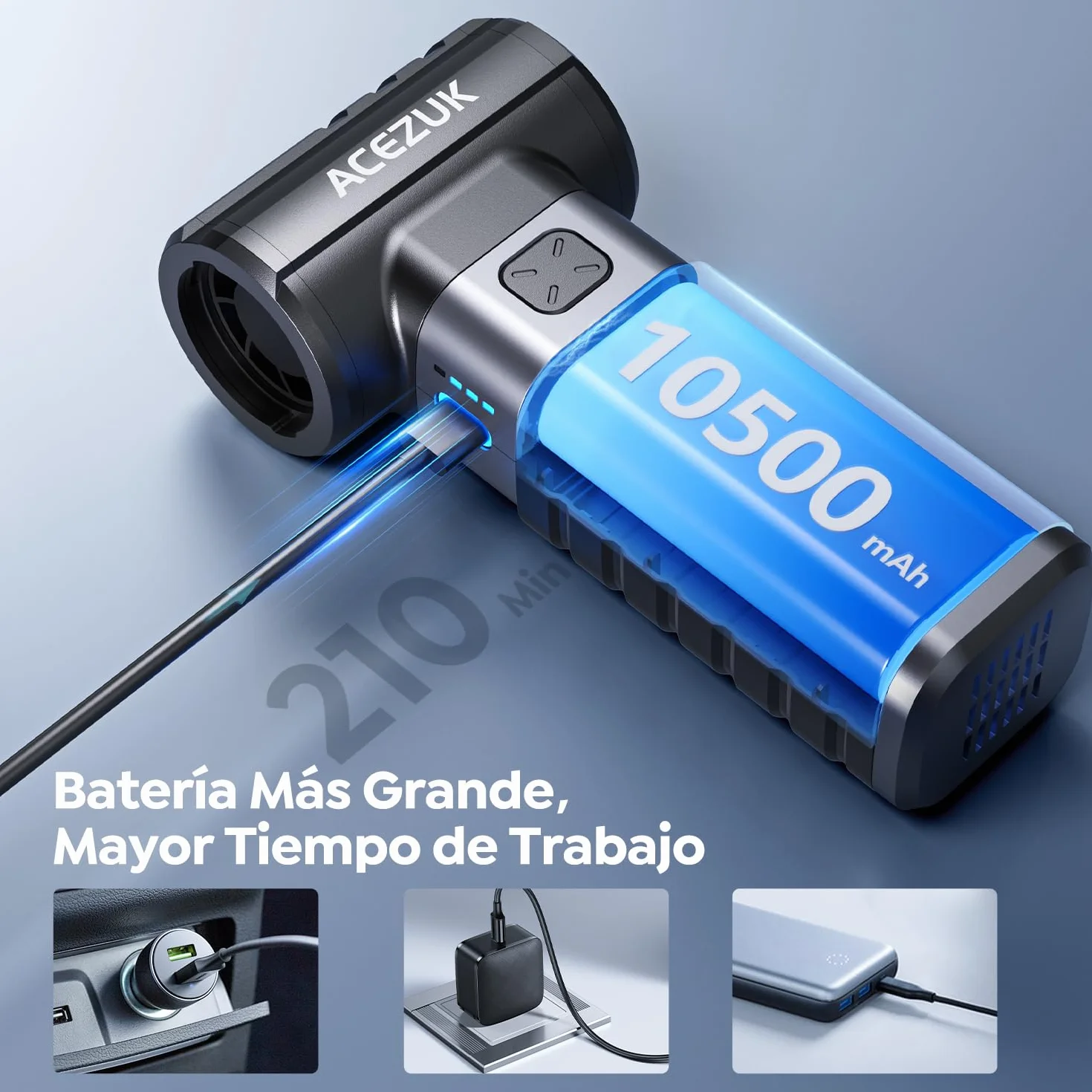 300000RPM Soplador de Polvo Eléctrico,4 Velocidades Recargable Aire Comprimido Limpieza PC con 10500mAh, Soplador Aire Comprimido para Laptop, Teclado, Coche