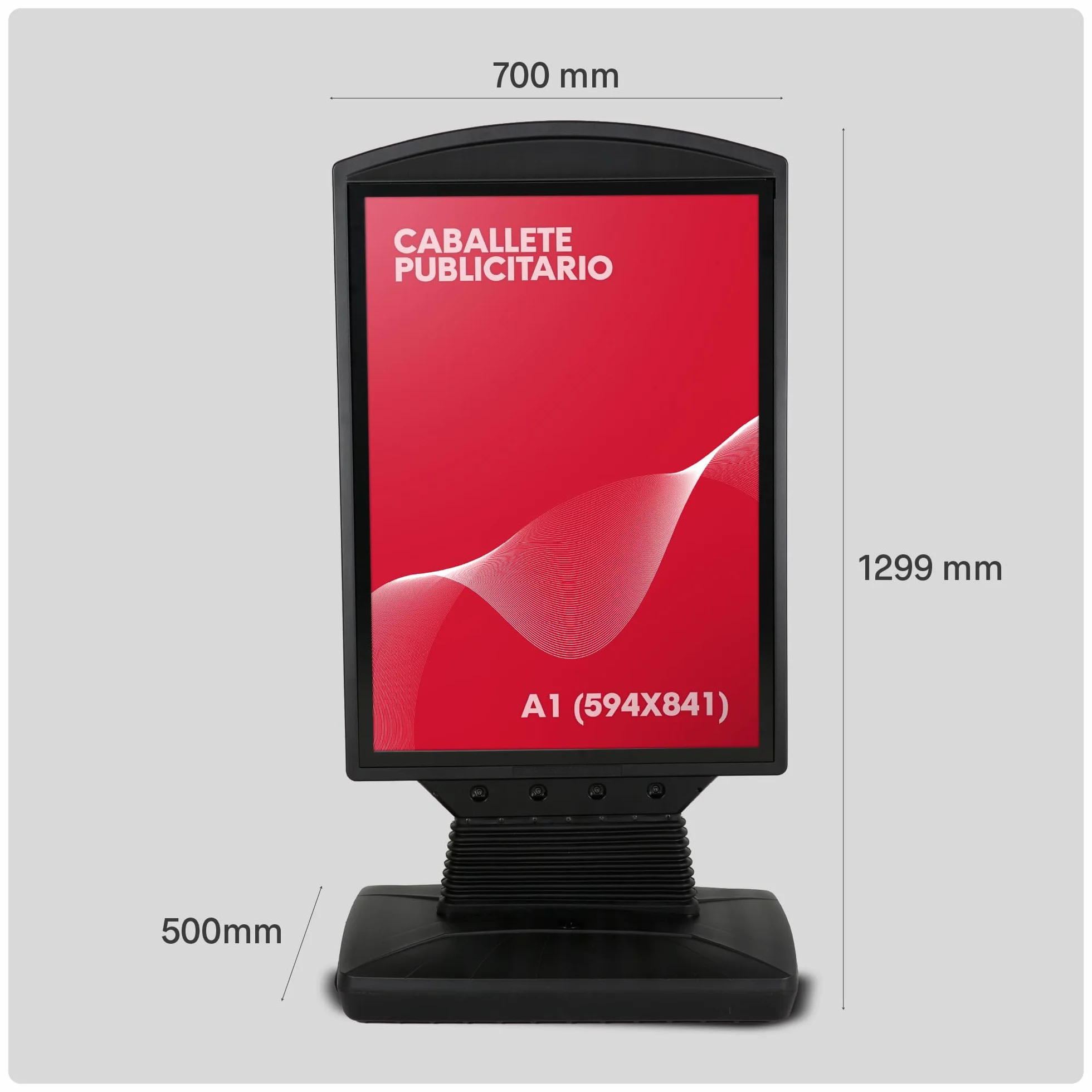 Caballete Publicitario Exterior Dortmund | Expositor Doble Cara Tamaño A1 con Base Rellenable y Ruedas | Soporte para Carteles Resistente al Viento y Agua | Con Protector UV