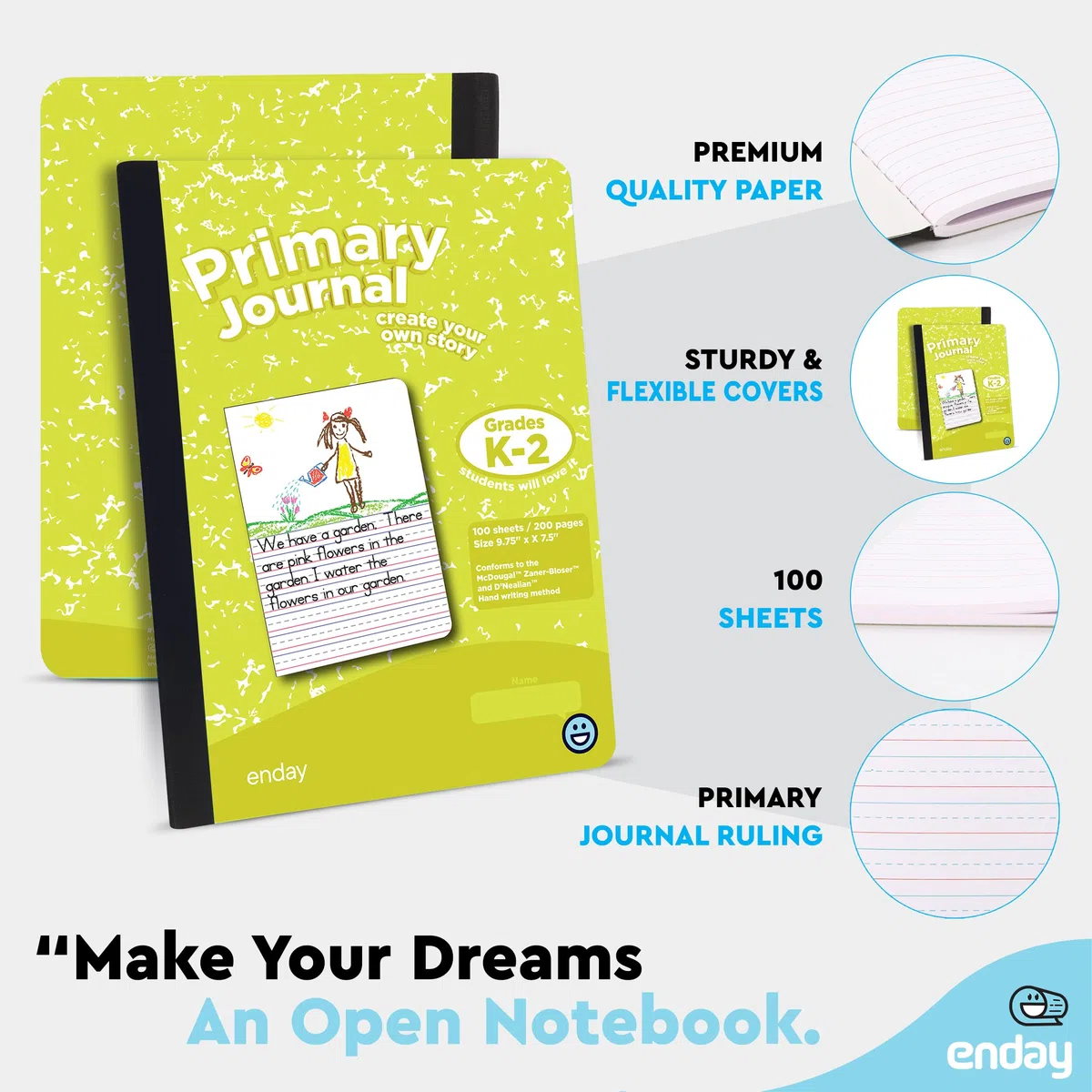 Diario primario grado K-2, diario de escritura primaria, cuaderno de composición de media página para niños, 100 hojas para niños, rosa y amarillo (paquete de 2)