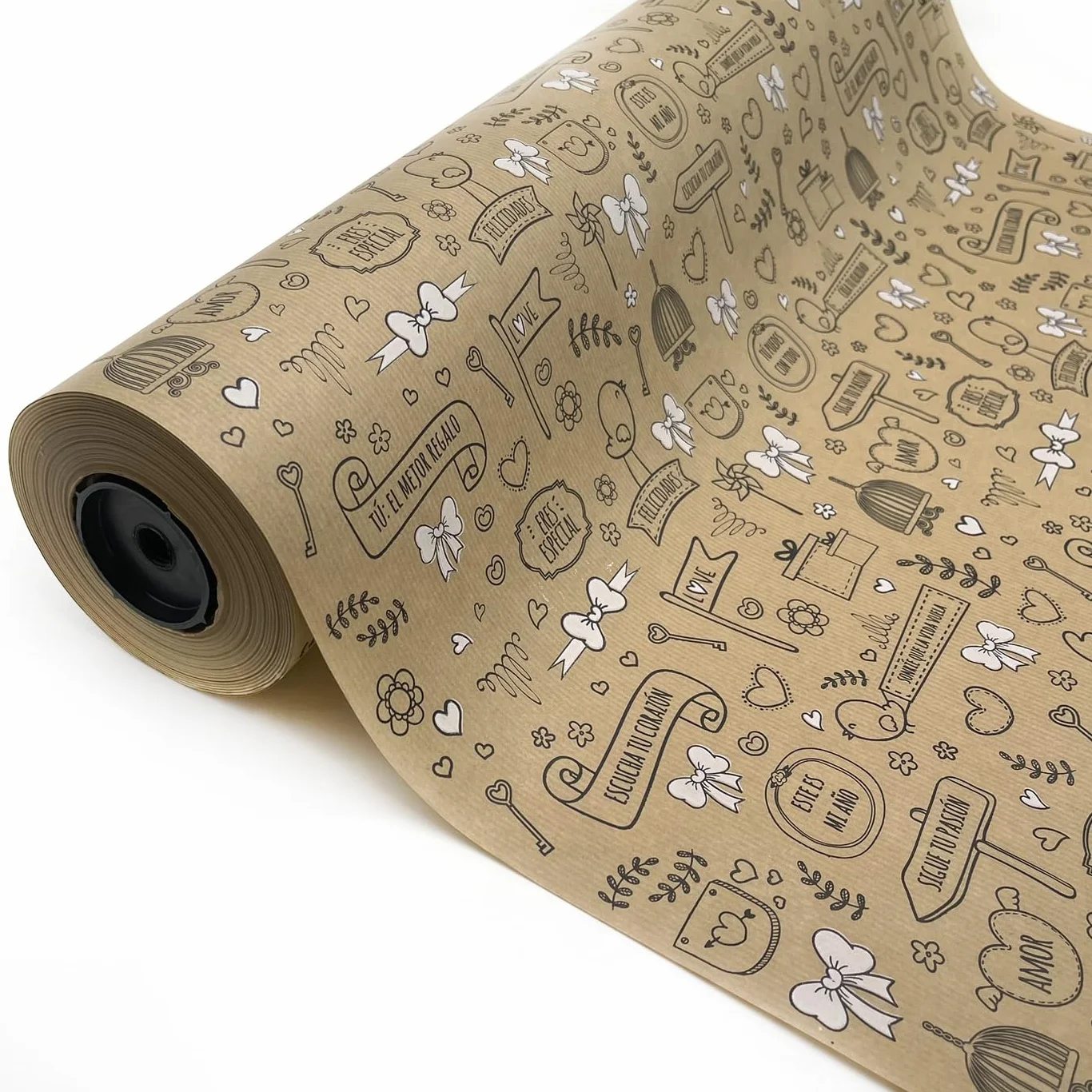 Papel de regalo kraft verjurado 62cm x 100m rollo frases positivas