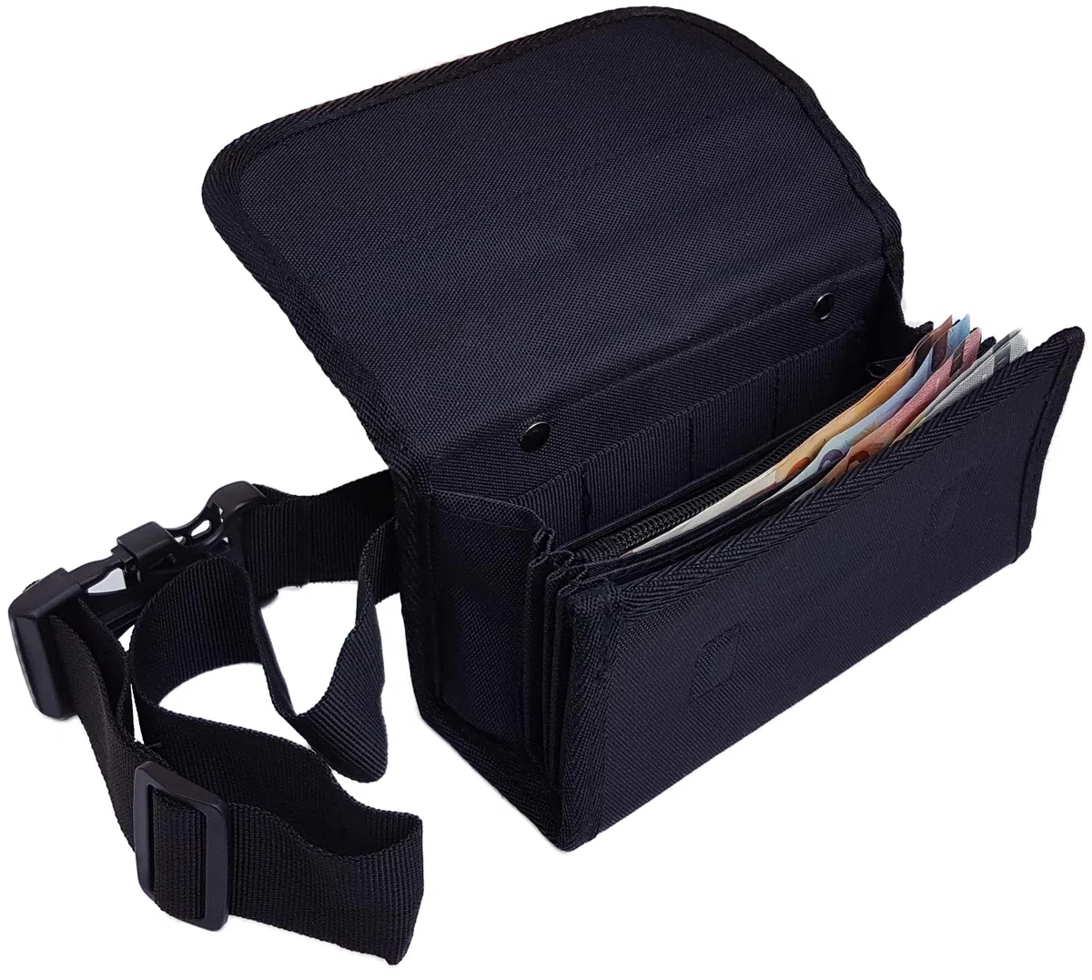 Riñonera de Camarero de Lona Negra, Monedero de Camarero,1 Bolsillo Zip Interior, Vendido sin Dispensador/Distribuidor/Clasificador de Moneda, Cierre Magnético