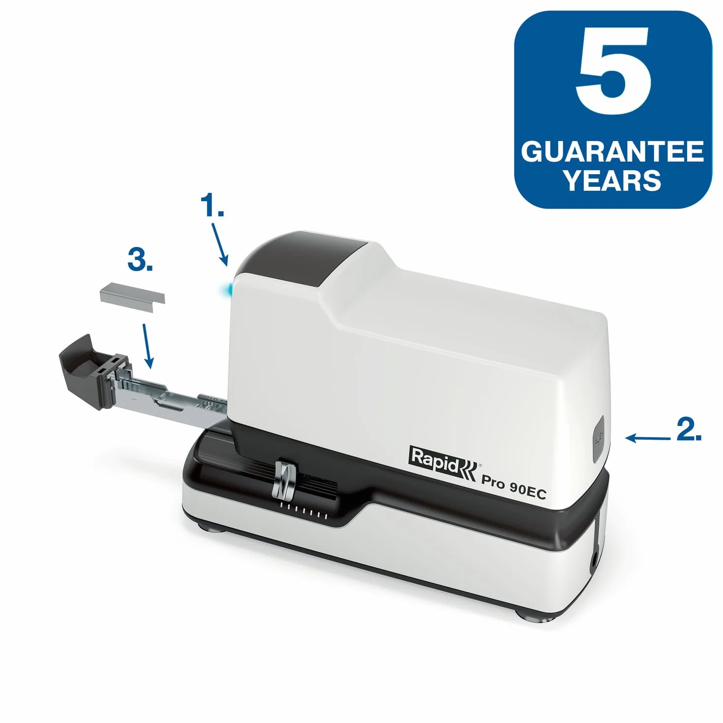 Rapid 20942901 - Grapadora Eléctrica Contactless 90EC Pro, Grapadora Automática de Oficina, Diseño Resistente y Manos Libres, 630 Grapas Incluidas, Blanca, 50 Hojas