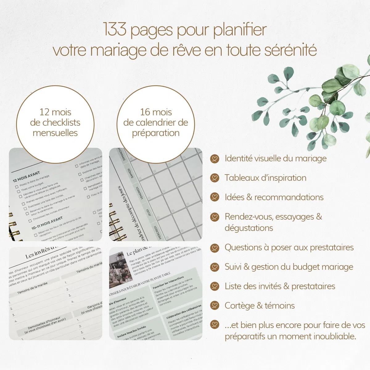 Organizador de boda completo – Cuaderno de boda Planner con lista de verificación, presupuesto, agenda y calendario de cuenta regresiva | Libro de boda y regalo futuro novia
