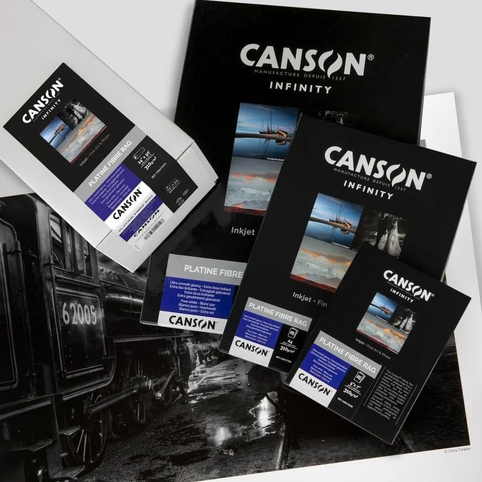 Canson Infinity Platine Fibre Rag, Papeles digitales ''Vintage'', Ultra suave y brillante, 310g, Hoja, A4-21x29,7cm, Blanco puro, 25 Hojas