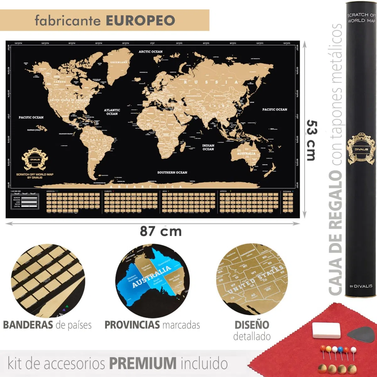 Grande Set de Regalo 2 en 1 - Póster Rascable de los 100 Mejores Lugares Para Visitar y Mapa Mundial Para Rascar - Mejor Mapa de los Lugares Donde he Estado