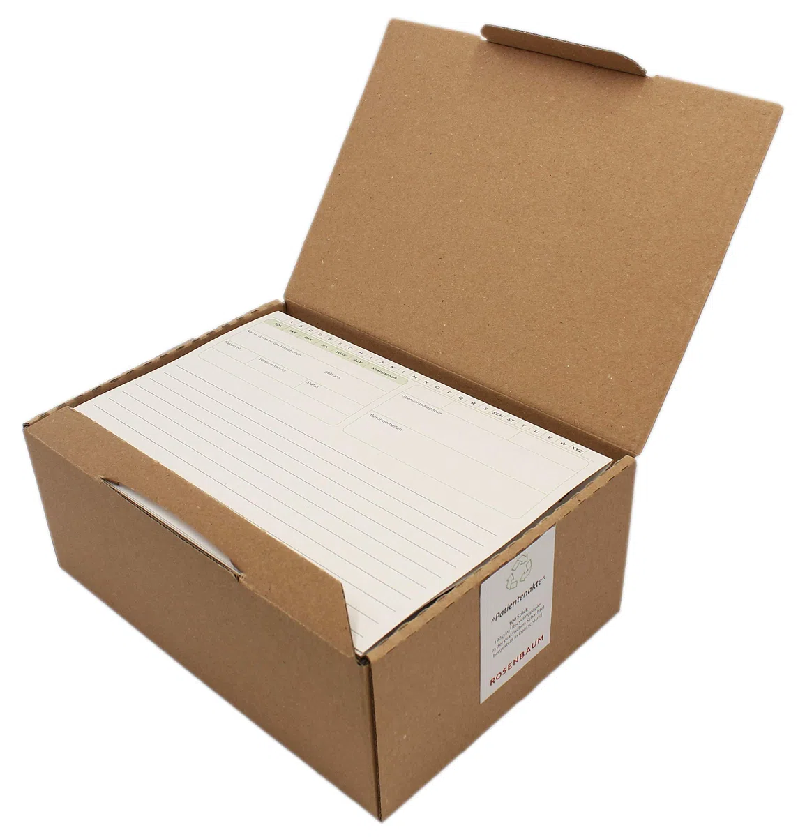 100 bolsas sostenibles para registros de pacientes, para médicos, prácticas, fisioterapia, DIN A5+, 190 g/m², reciclaje, color: blanco, en una práctica caja