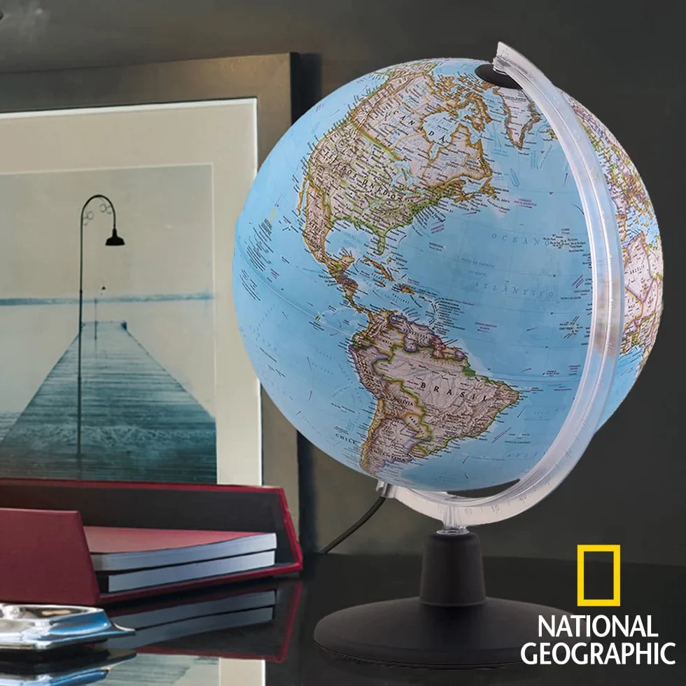 Tecnodidattica, Globo Terráqueo NATGEO Classic 30, Cartografía Físico-Política oficial National Geographic Classic, Iluminado y giratorio, Texto en Español, Diámetro 30 cm
