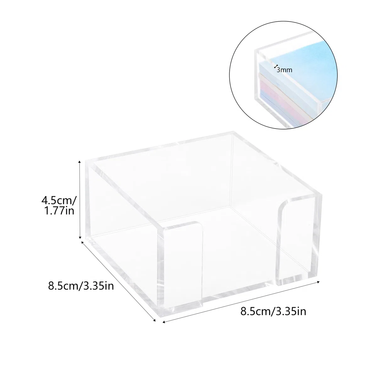 Klmnop 4 soportes acrílicos para notas, soporte transparente para bloc de notas para almacenar notas adhesivas de 3 x 3 pulgadas, dispensador de notas adhesivas de acrílico para organizador de