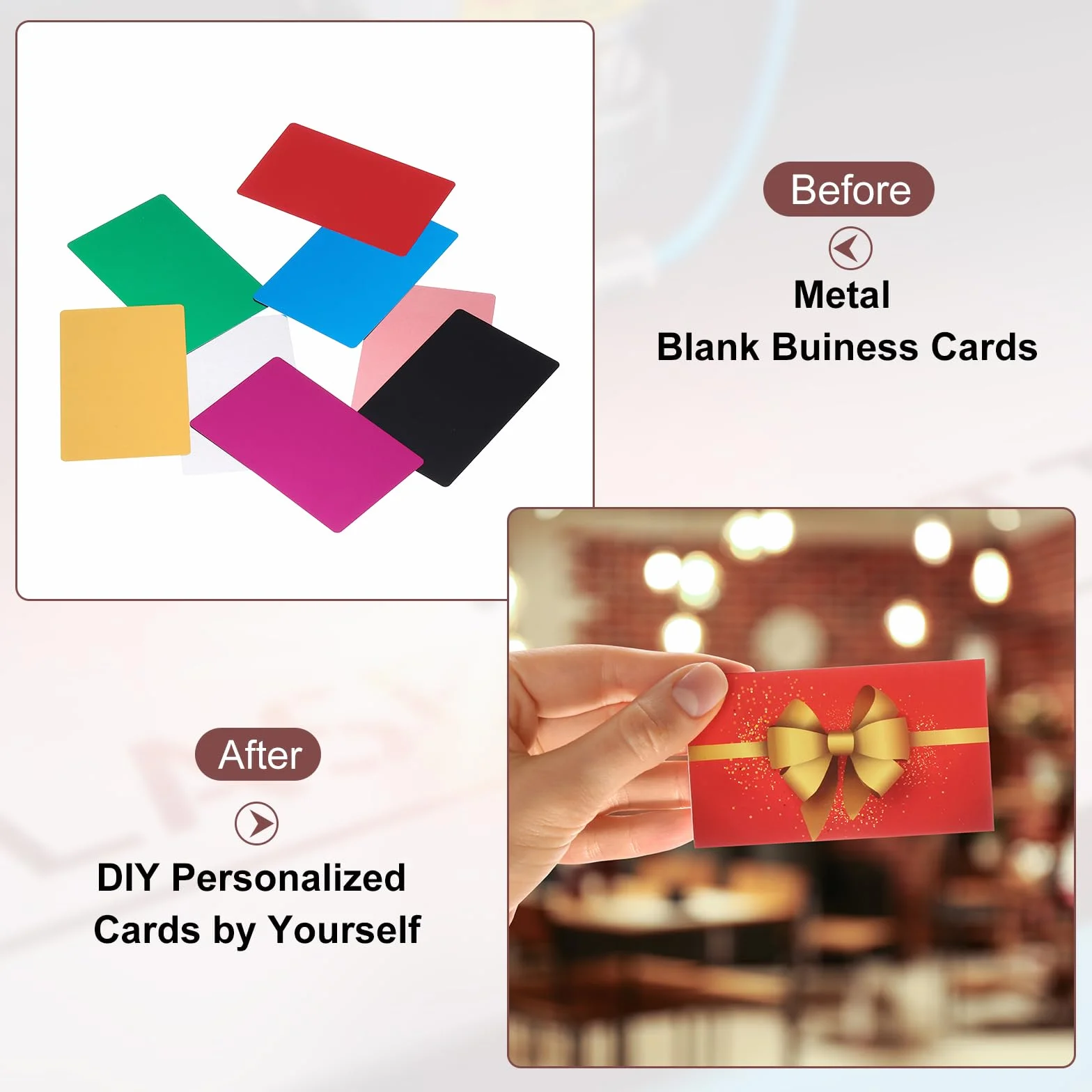 PATIKIL Tarjetas de visita de metal de 0,21 mm, paquete de 180 tarjetas de identificación en blanco con grabado láser de aluminio para tarjetas de regalo, color plateado
