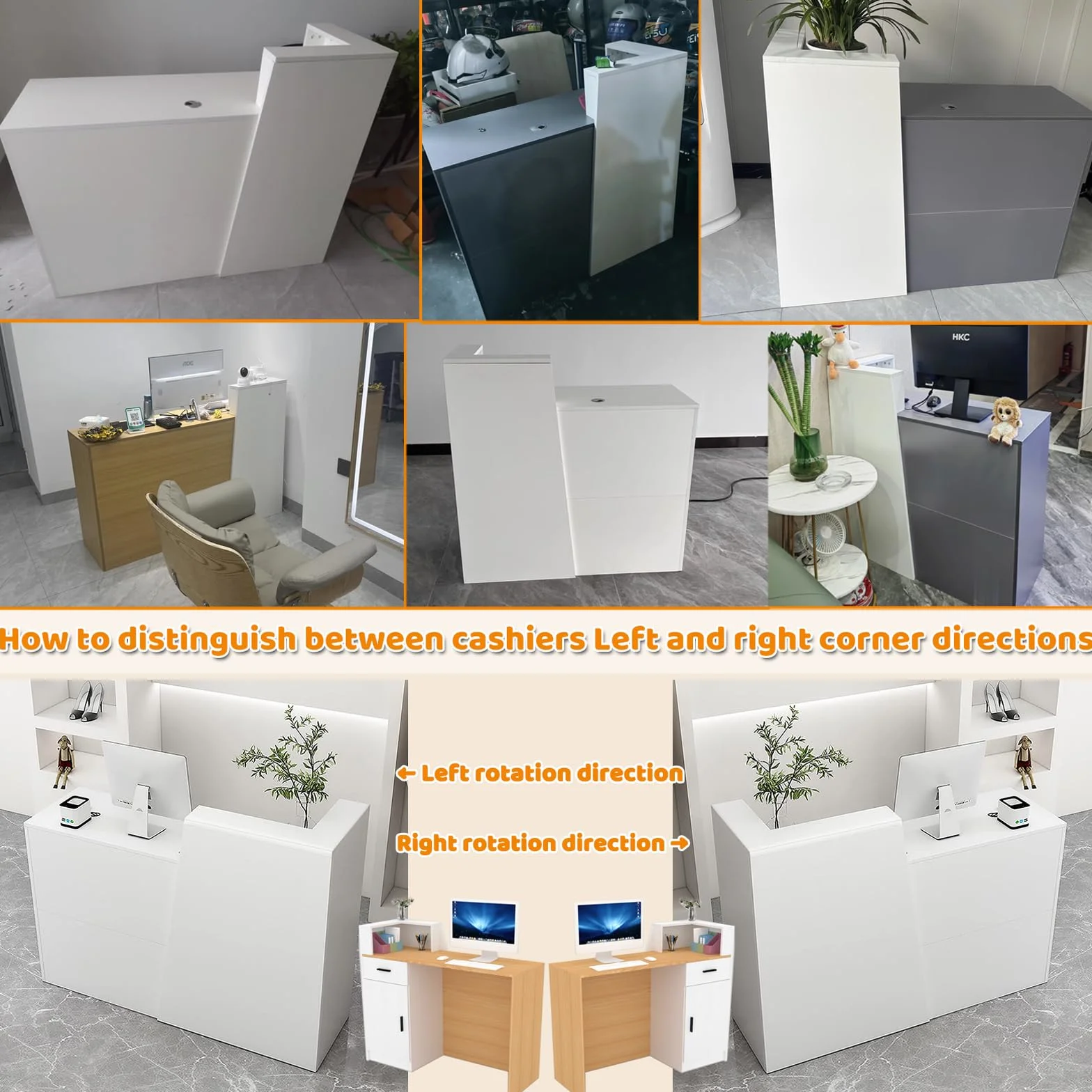 Mesa de Recepción con Casilleros de Almacenamiento 80-200CM Mostrador de Pago Moderno White+Wood Left Corner 160x42x100cm