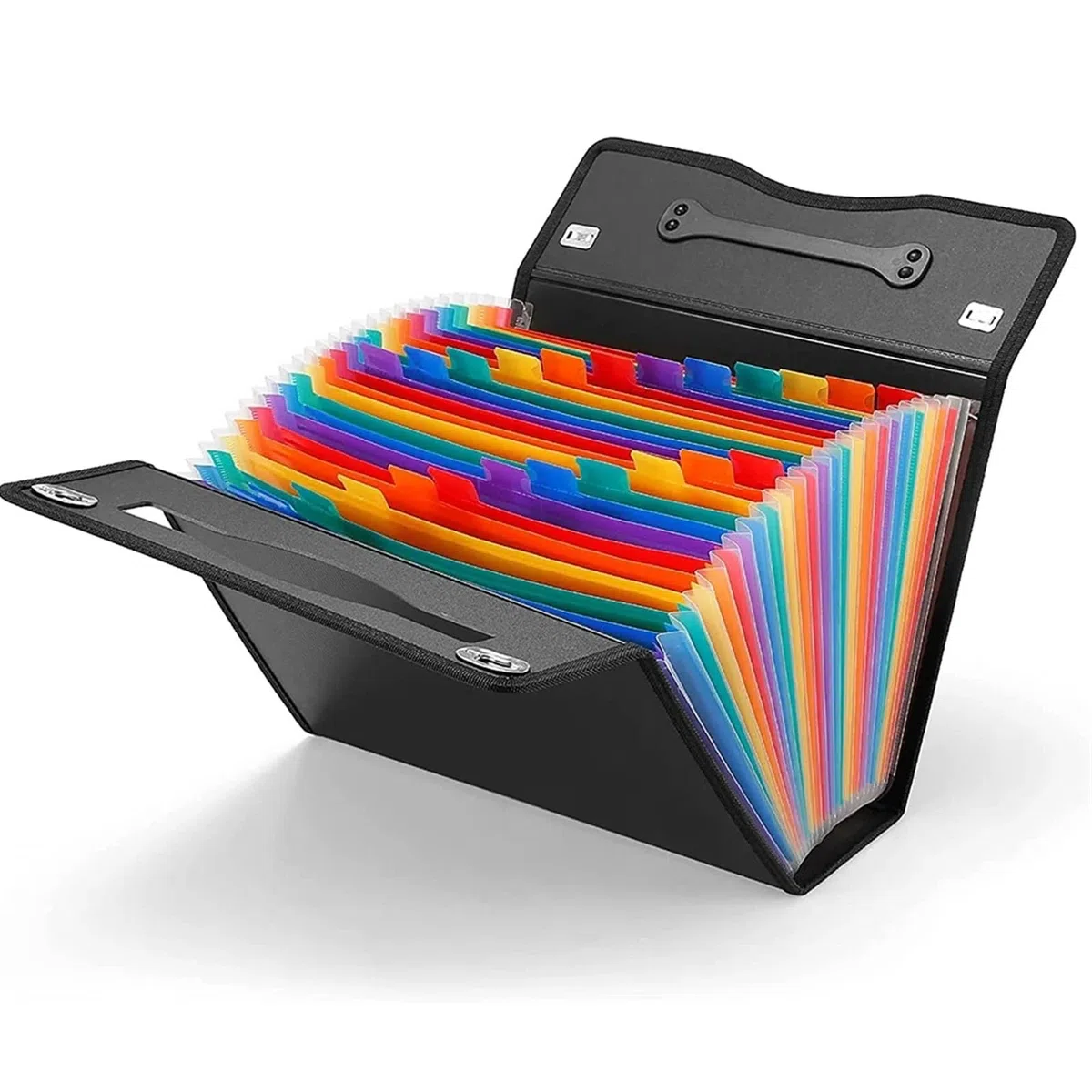 Organizador de archivos en acordeón de plástico, Organizador de archivos acordeón plástico, 24 bolsillos, negro, 330x100x250mm