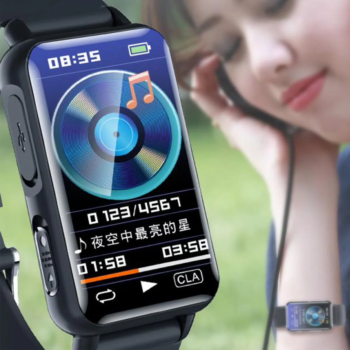 Reloj Grabador de Voz, Reproductor de Música MP3 con Pantalla IPS de 1,47 Pulgadas, Dispositivo de Grabación de Sonido con Reducción de Ruido HD con Grabación con Temporizador de