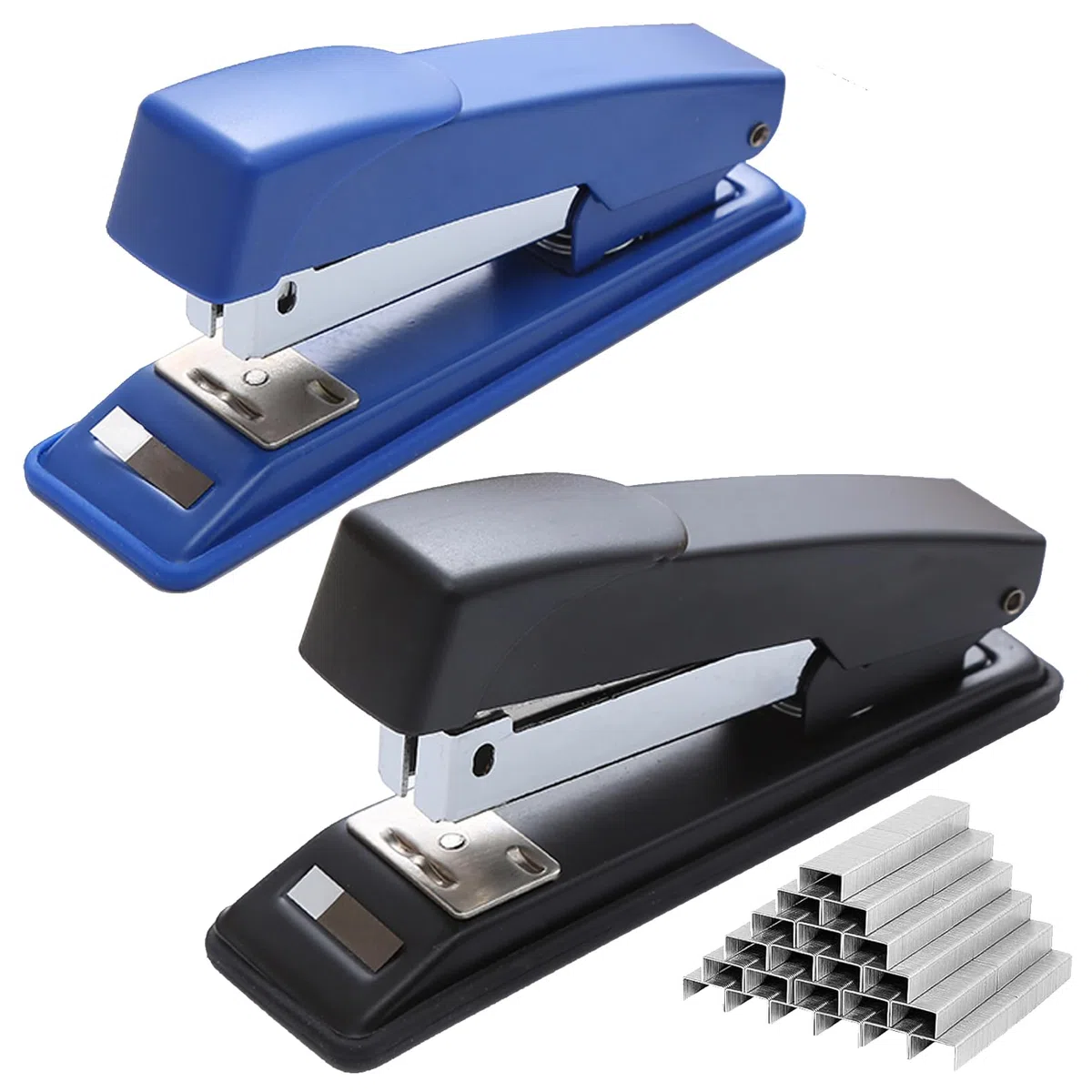 smilixin 2 grapadoras, 25 hojas de capacidad con 2000 grapas estándar, grapadoras de escritorio resistentes, grapadoras de oficina, grapadoras de escritorio para oficina escolar, negro y azul