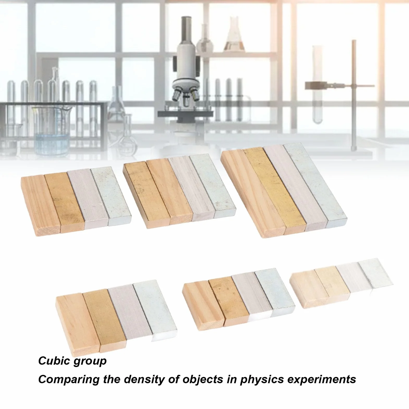 Dekaim Juego de cubos de densidad científica, juego de 24 cubos de densidad científica, juego de bloques de densidad de madera de hierro de cobre para experimentos escolares latorios