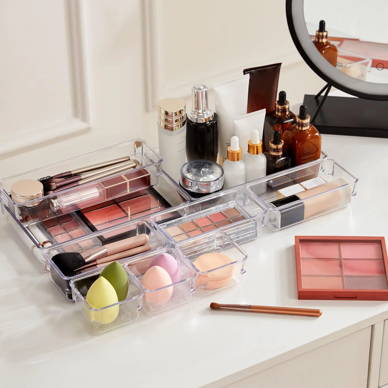 Lifewit Set de 33 Cajón Escritorio Organizador de Baño Divisores Plástico Bandejas Caja Separación Maquillaje