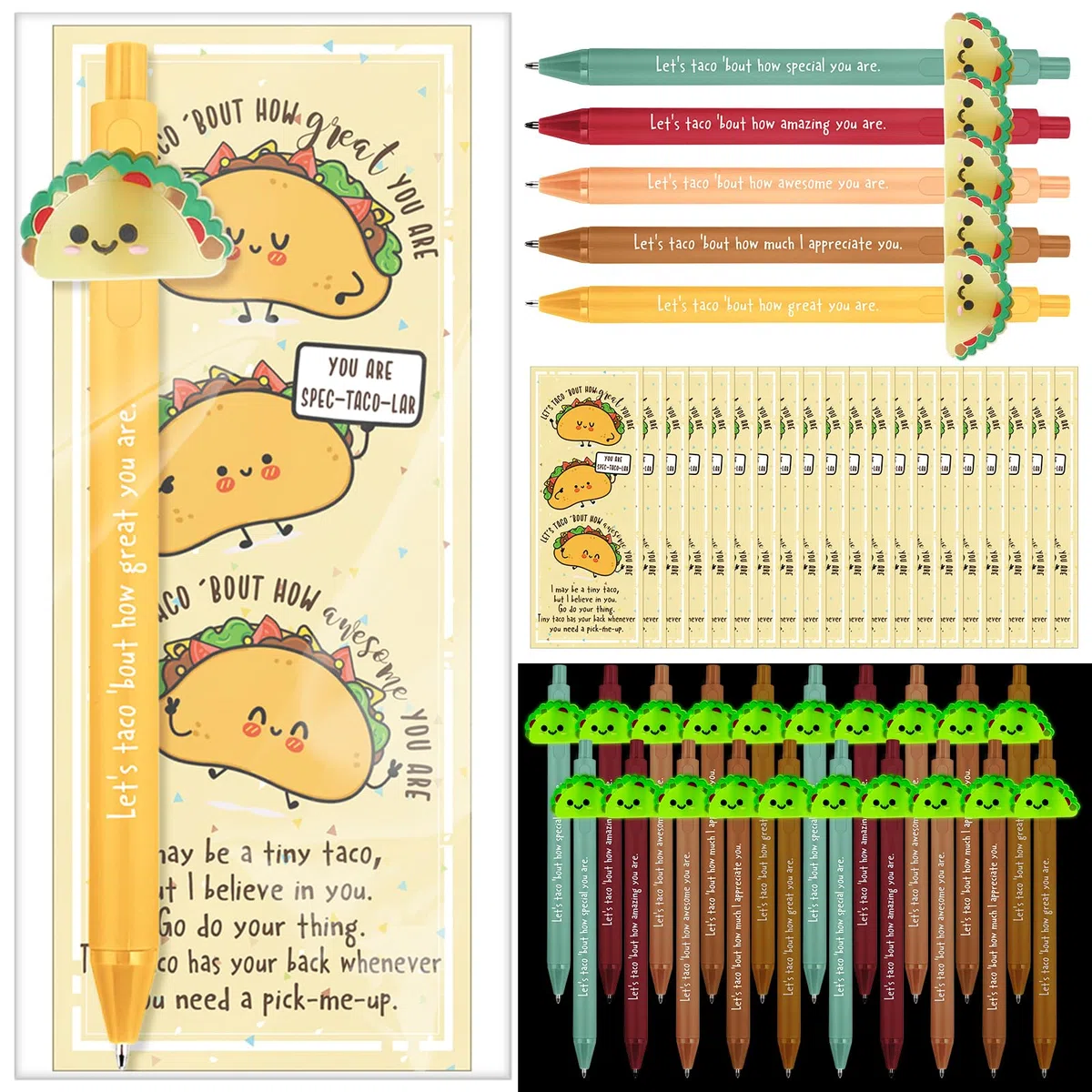 Sayglossy Juego de 20 bolígrafos de resina motivacional luminosos con marcador inspirador, regalo positivo para compañeros de trabajo, profesores, fin de año escolar, recuerdos de fiesta