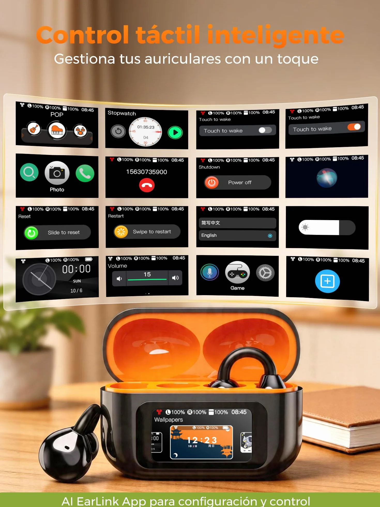 Auriculares Traductor En Tiempo Real: 3-en-1 Auriculares Traductores 159 Idiomas Traductor Instantáneo De Voz Con Pantalla Táctil LCD 7 Modos De Traducción 30H Autonomía Para Viajes Negocios Estudio
