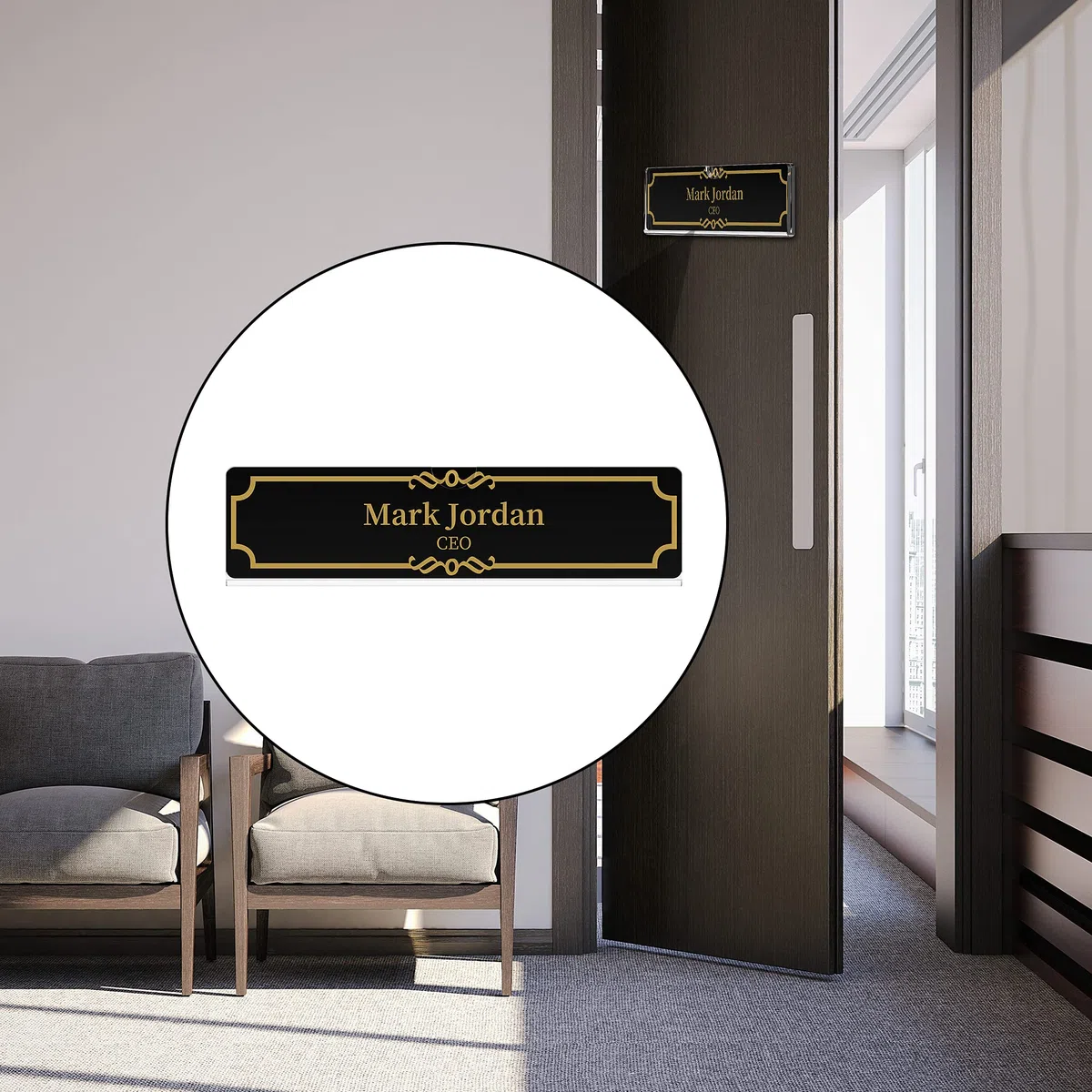 KOTEMON Soporte acrílico para placa de nombre de pared, placa de nombre de oficina con cintas adhesivas, placa de nombre de puerta y pared, marco transparente para carteles, 2 x 8 pulgadas, paquete de