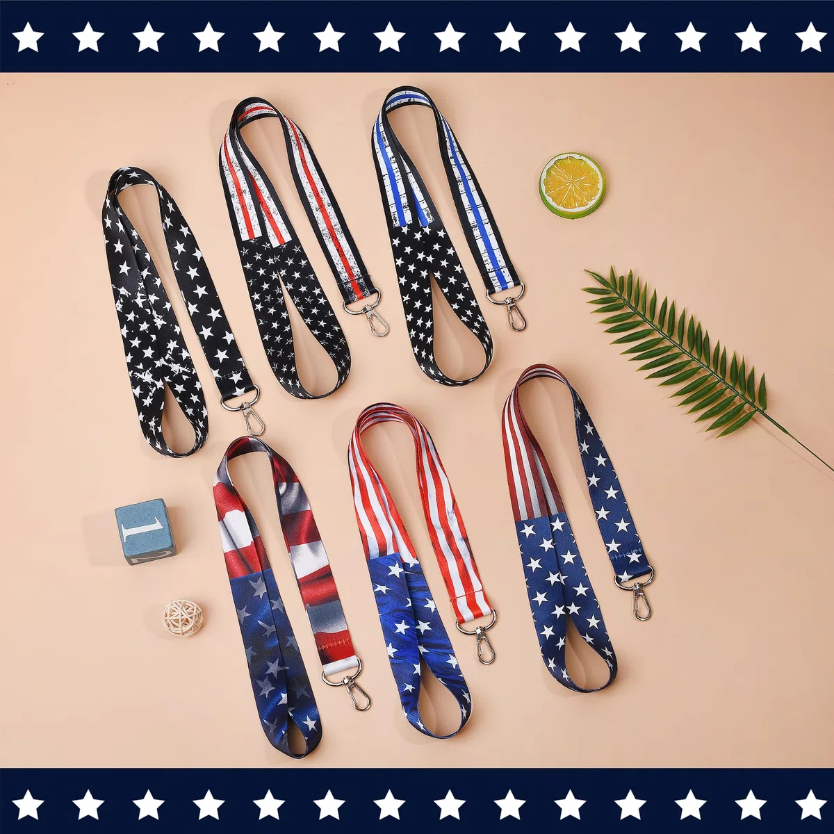 GTOTd Cordón para el cuello de profesor de la bandera estadounidense (paquete de 6) para llavero, accesorios patrióticos, regalos de decoración, suministros de fiesta, tarjetas de identificación,