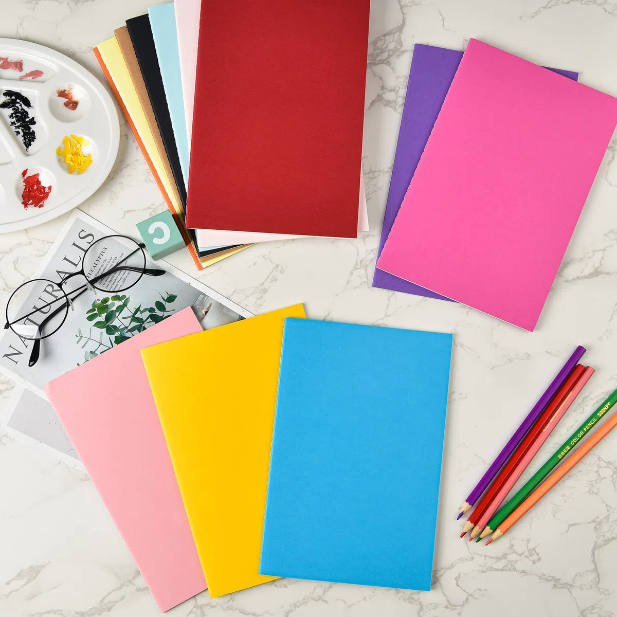 Coopay Paquete de 48 cuadernos coloridos a granel, tamaño A5, juego de viaje, bloc de notas, planificador, escritura, cuaderno de bocetos, diario de notas para niños, viajeros, estudiantes y oficina,