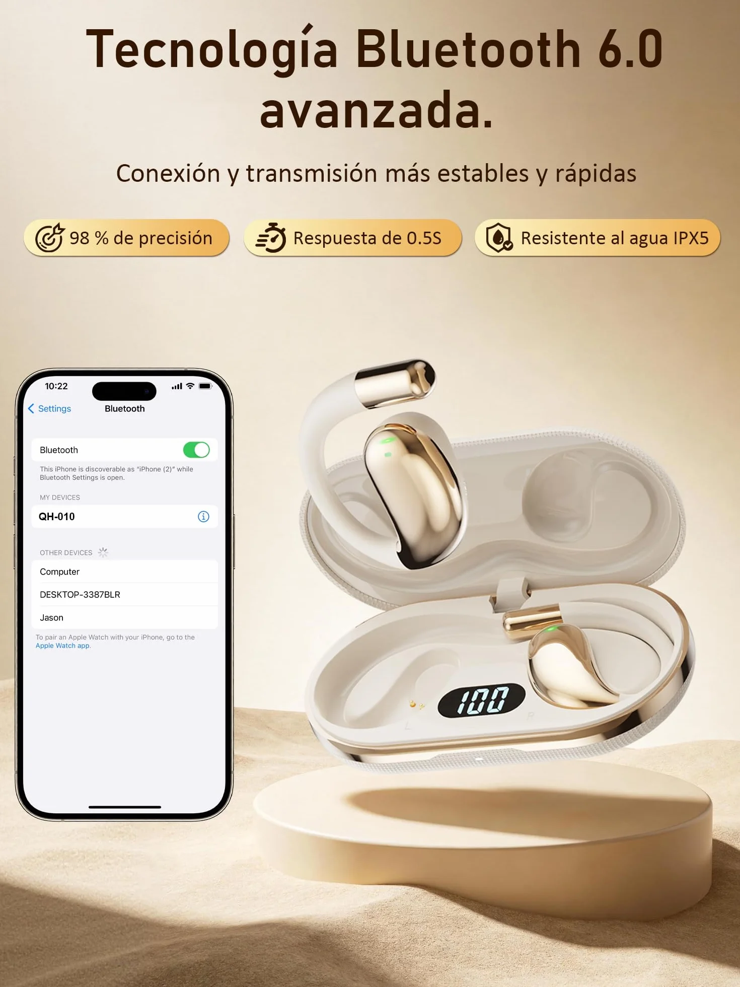 AI Auriculares Traductor en Tiempo Real: Open Ear Traductor Instantaneo de Voz Auriculares Traductores 6 Modos Traducción 156 Idiomas - Auriculares Inalambricos Bluetooth 6.0 para Viajes Negocios