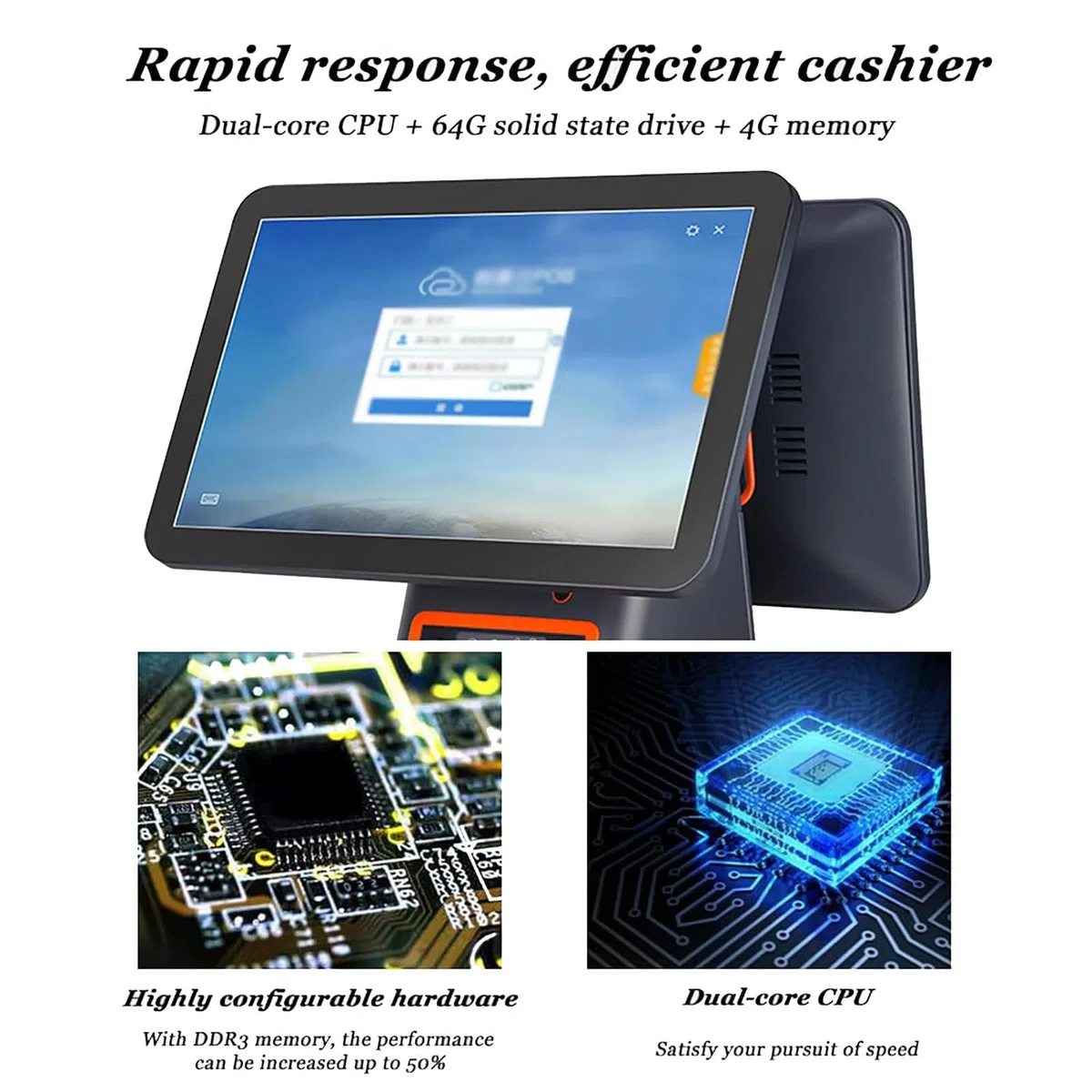 Caja registradora inteligente, con pantalla para el cliente e impresora térmica integrada de 58 mm, caja registradora de punto de venta,para restaurantes comerciales Venta al por menor,Black