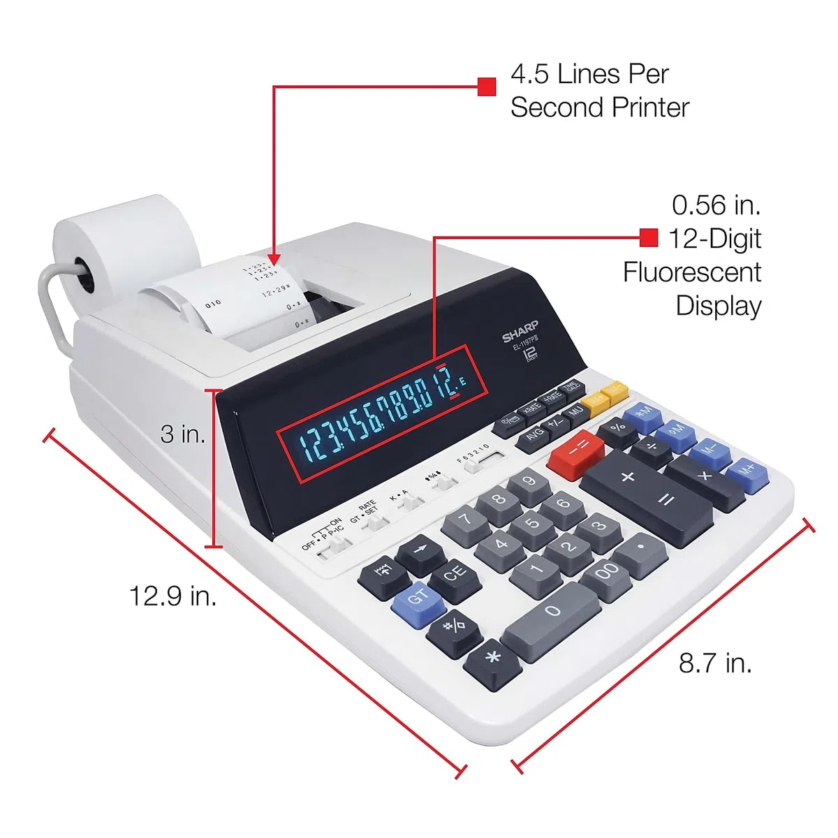 Sharp EL1197PIII - Calculadora (Color Blanco, Cinta de Tinta)
