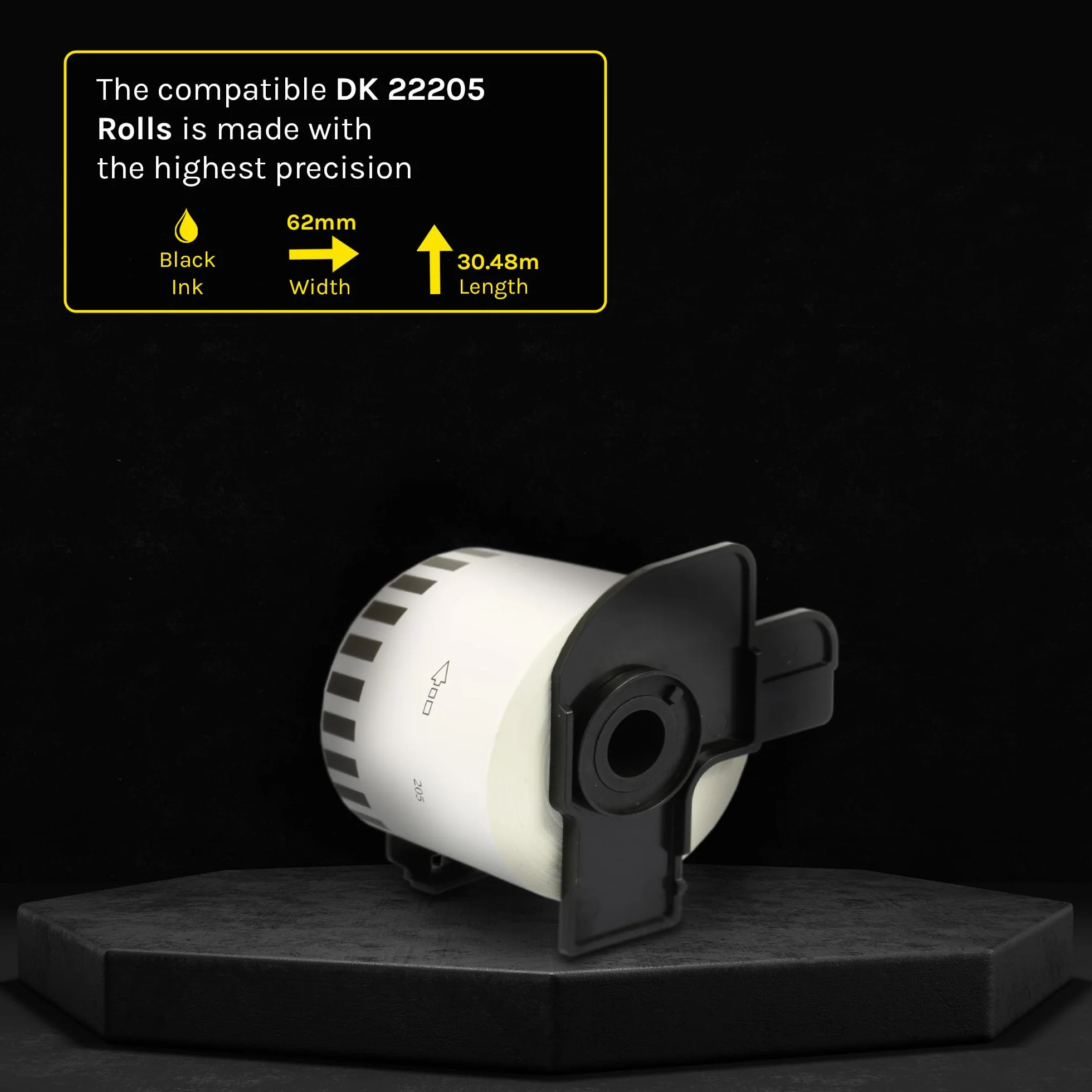 Yellow Yeti 30 Reemplazo Brother DK-22205 Rollo Etiquetas Continuo Blanco Compatible con Brother QL-700 710 500 550 570 800