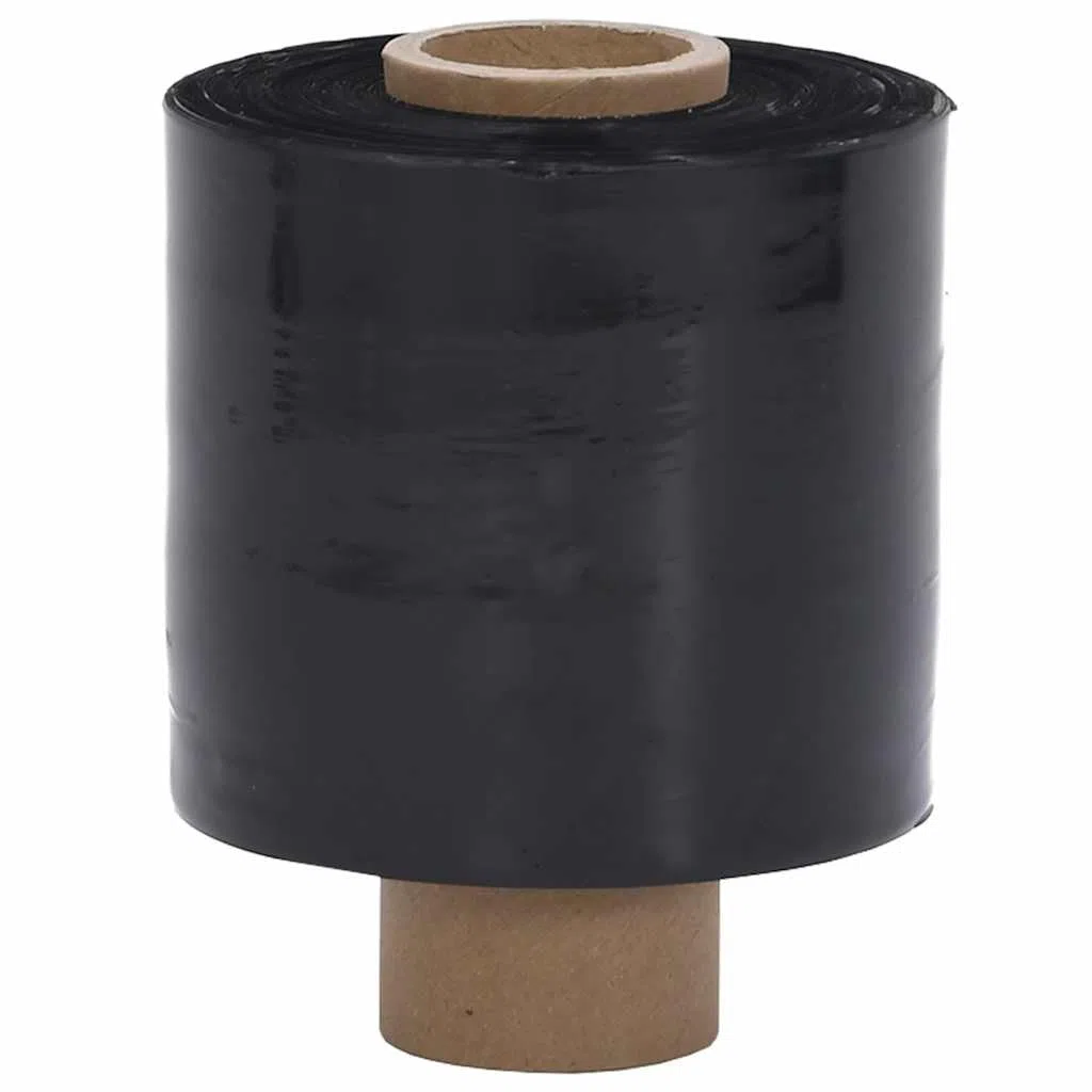 Láminas elásticas negras de 23 μm, 10 cm x 300 m, material de embalaje de polietileno, 10 unidades con asa para cartón, suministros de envío, acolchado y protección de transporte, versátiles