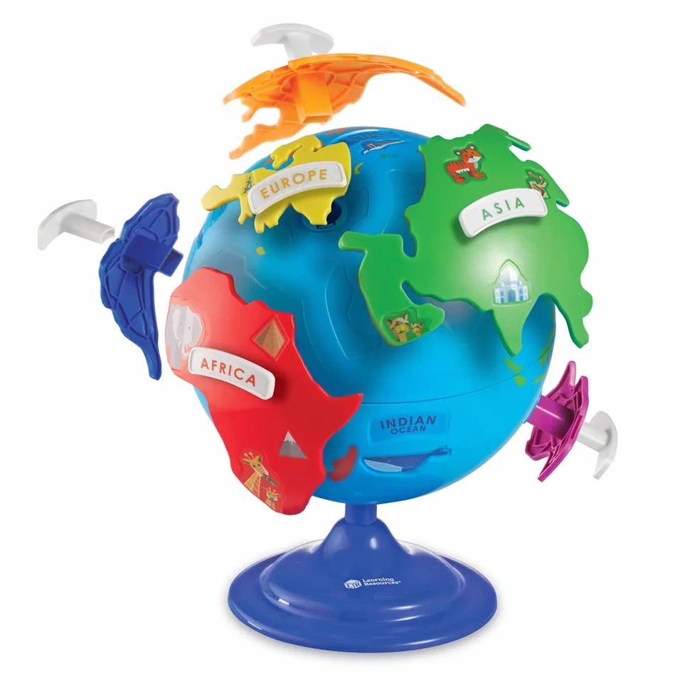 Learning Resources Globo Terráqueo Infantil – Puzle Interactivo Montessori – Desde 3 Años – 6 Continentes Extraíbles + Bola Giratoria de 20 cm