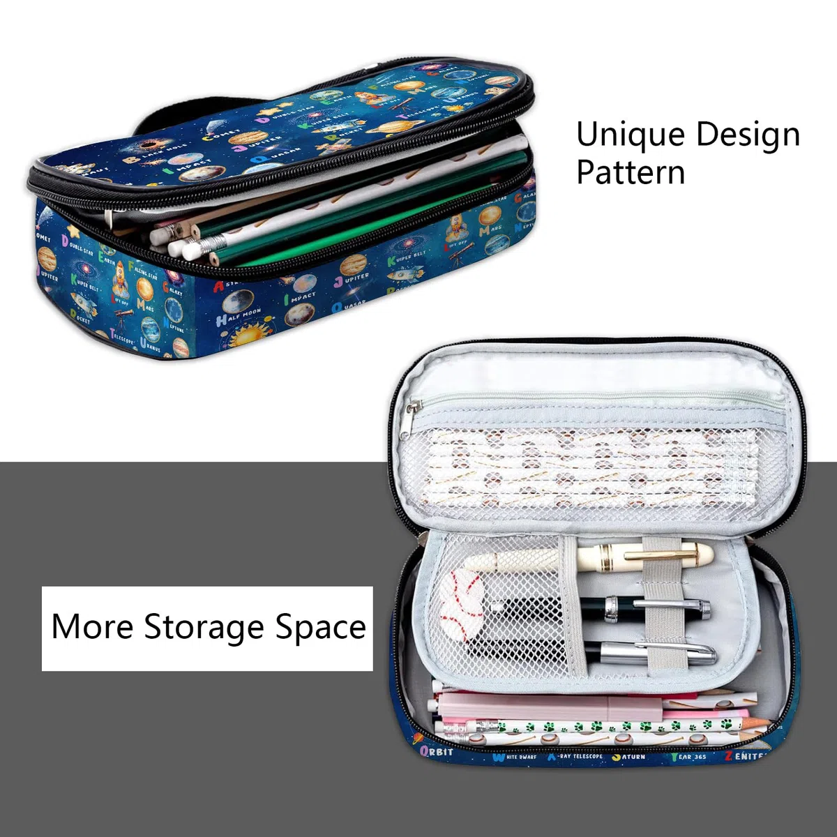 Estuche para lápices espacial, caja de lápices de astronauta para niños, bolsa de bolígrafo Galaxy de gran capacidad con compartimentos con cremallera para la escuela y la oficina