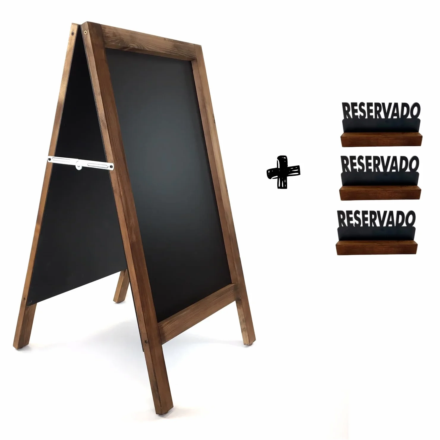 Pizarra Caballete Marco Madera 90x50 cm Doble Cara Negra Tizas Rotuladores Efecto Tiza NOGAL