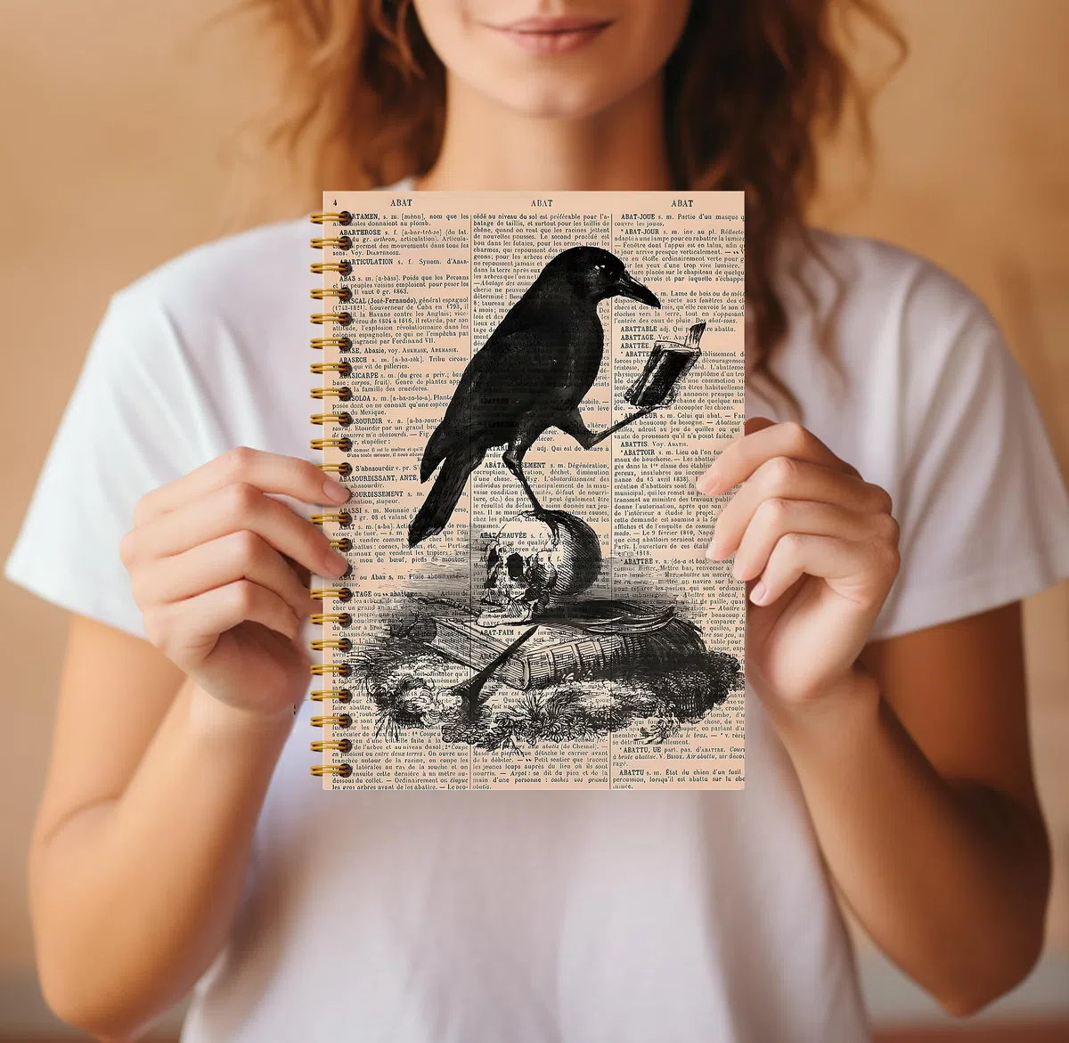 Guymn Cuaderno gótico de cuervo de calavera – Diario gótico, diario genial, cuaderno de bruja, material de bruja, suministros de oficina góticos, cuaderno de Halloween, cuaderno de espiral de 5.5 x