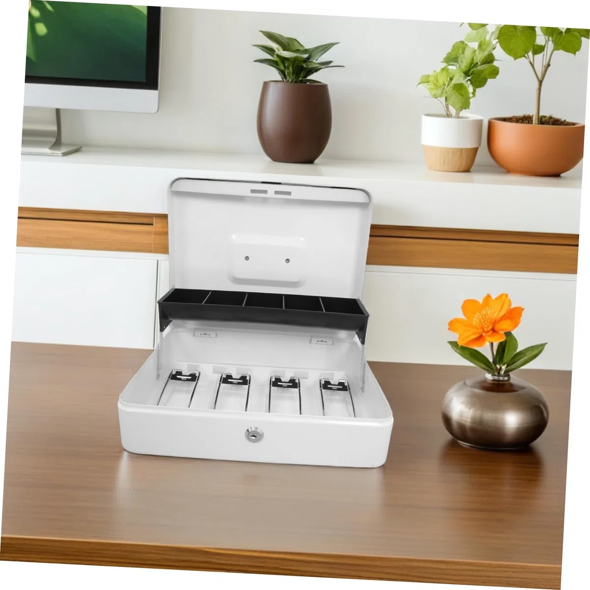 Caja De Caudales Con Llave De Metal Caja De Seguridad Para Dinero Organizador De Almacenamiento Seguro Con Cerradura Para Comercios Hostelería y Oficinas