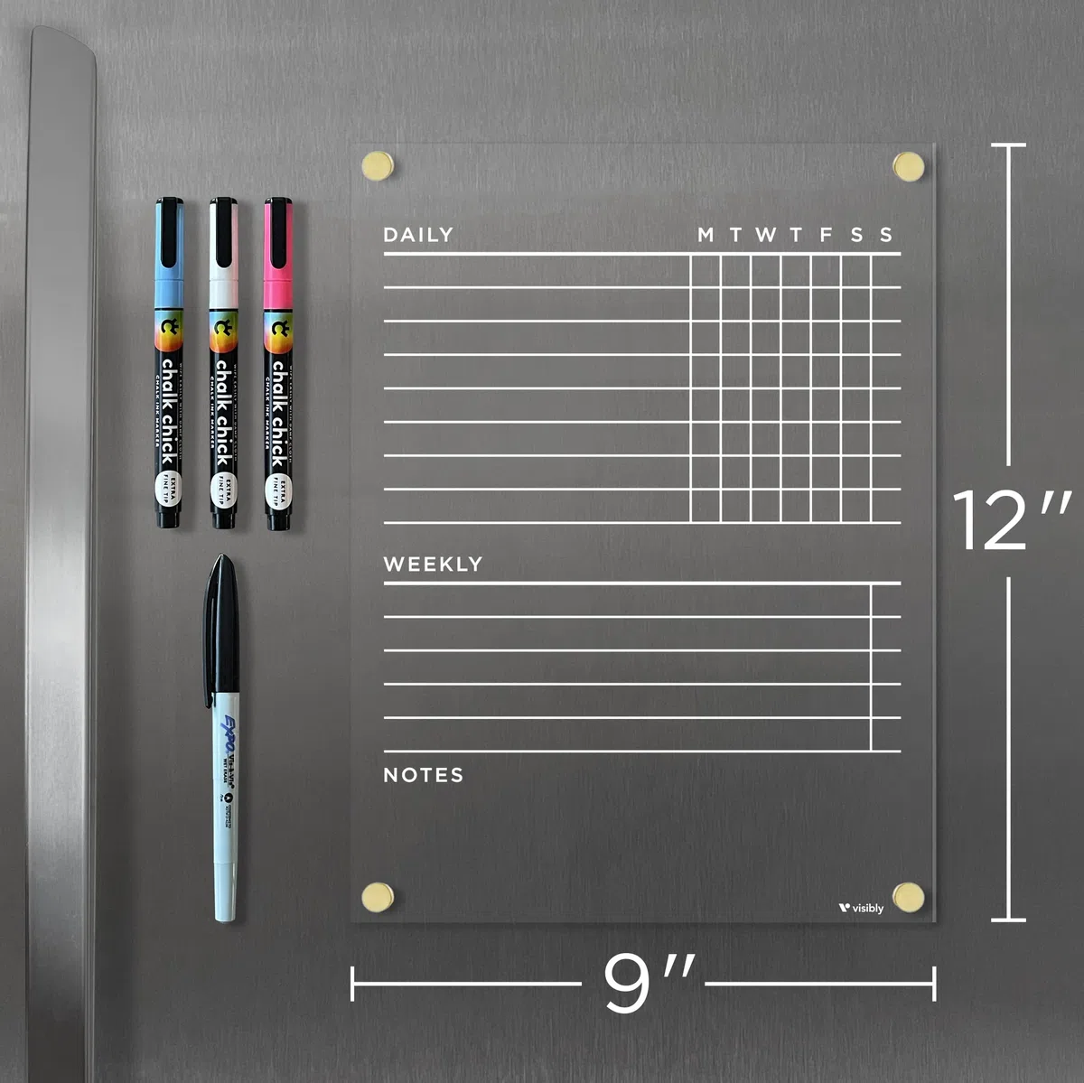 Tabla magnética de tareas de acrílico para nevera, incluye 4 marcadores magnéticos de borrado en húmedo para refrigerador, 9 x 12 pulgadas. ¡Pon a esos niños a trabajar!