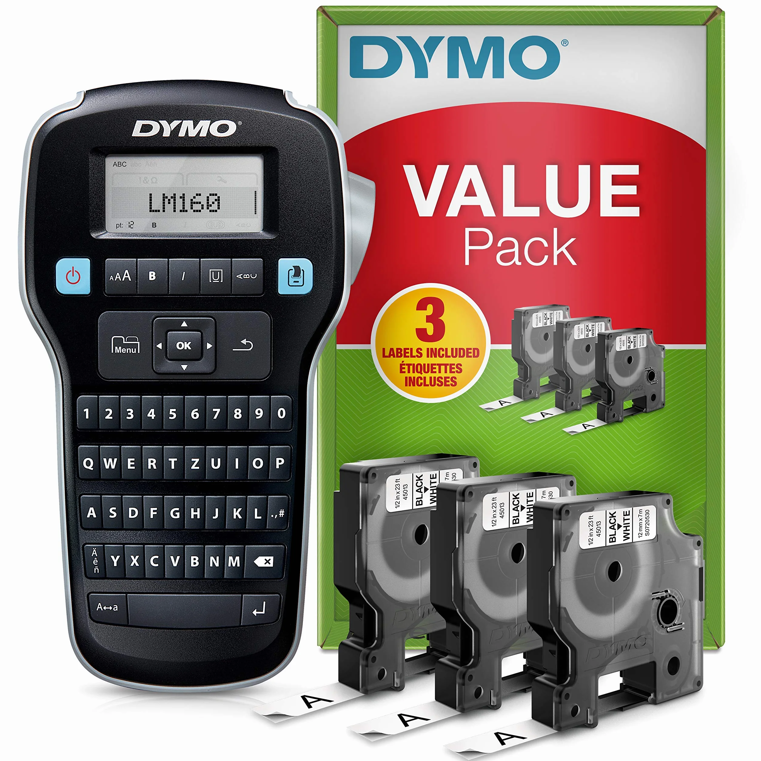 DYMO Labelmanager 160 Value Pack Beschriftungsger?t Geeignet f?r Schriftband: D1 12 mm, 9 mm, 6 mm (2181012)