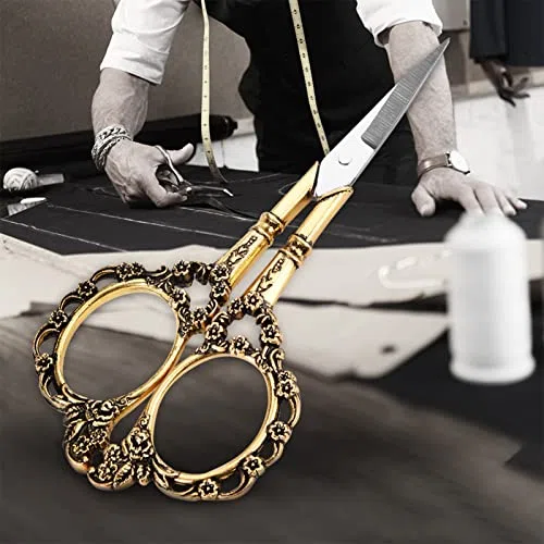 Tijeras de bordado, tijeras de sastre de acero inoxidable de alta calidad para costura, manualidades, álbumes de recortes, herramienta funcional decorativa con chapado en cobre oscuro
